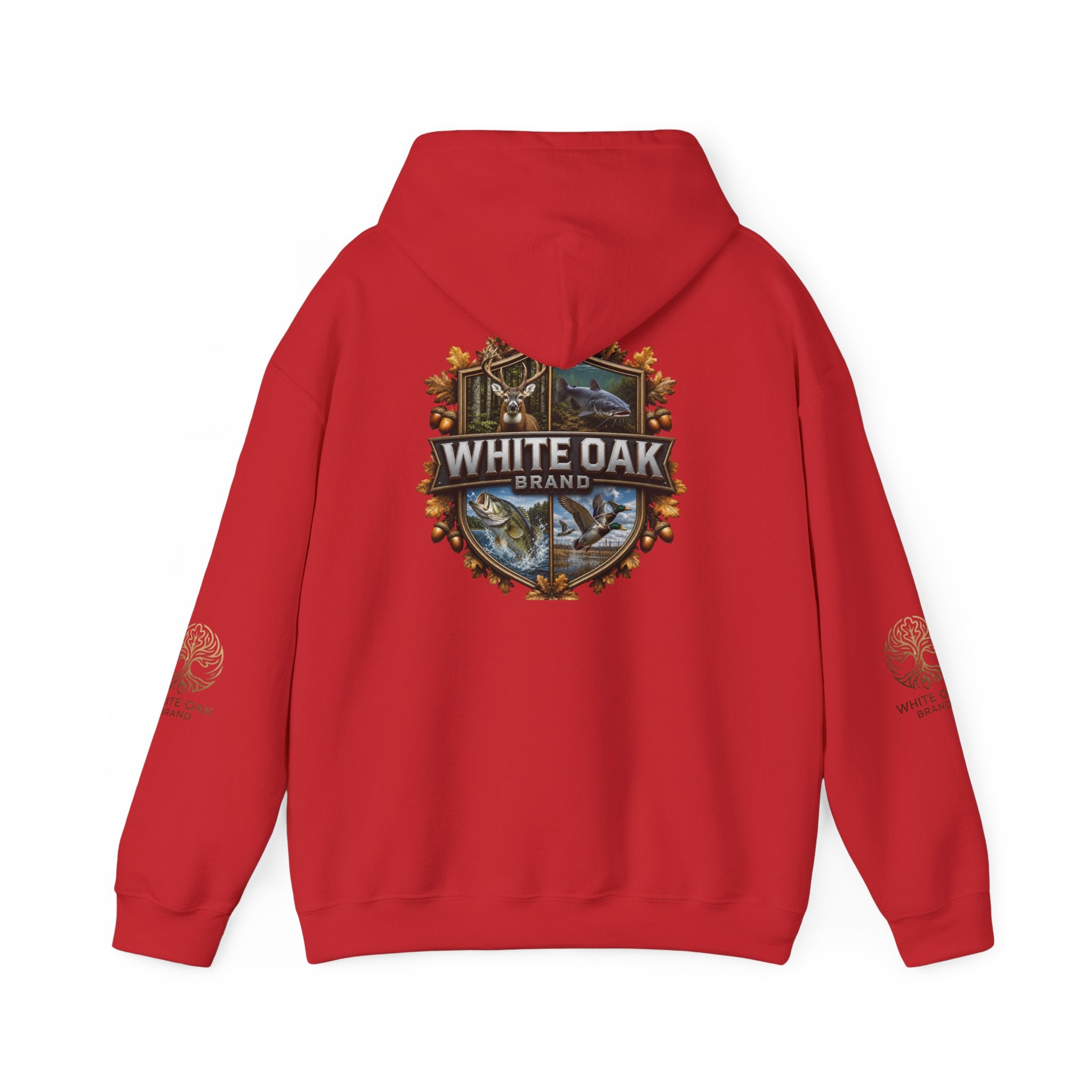 White Oak Brand Hoodie – Nature Logo Pullover with Scenic Back Emblem