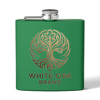 White Oak Brand 6oz Stainless Steel Flask — Engraved Oak Logo Hip Flask, Gift for Groomsmen & Outdoor Enthusiasts