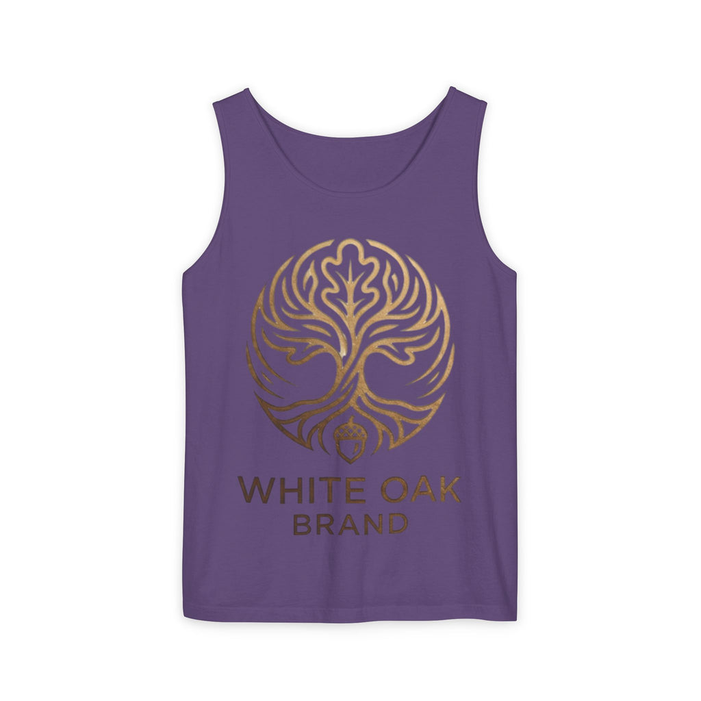 White Oak Brand Logo Tank Top — Minimal Tree Emblem Summer Tank