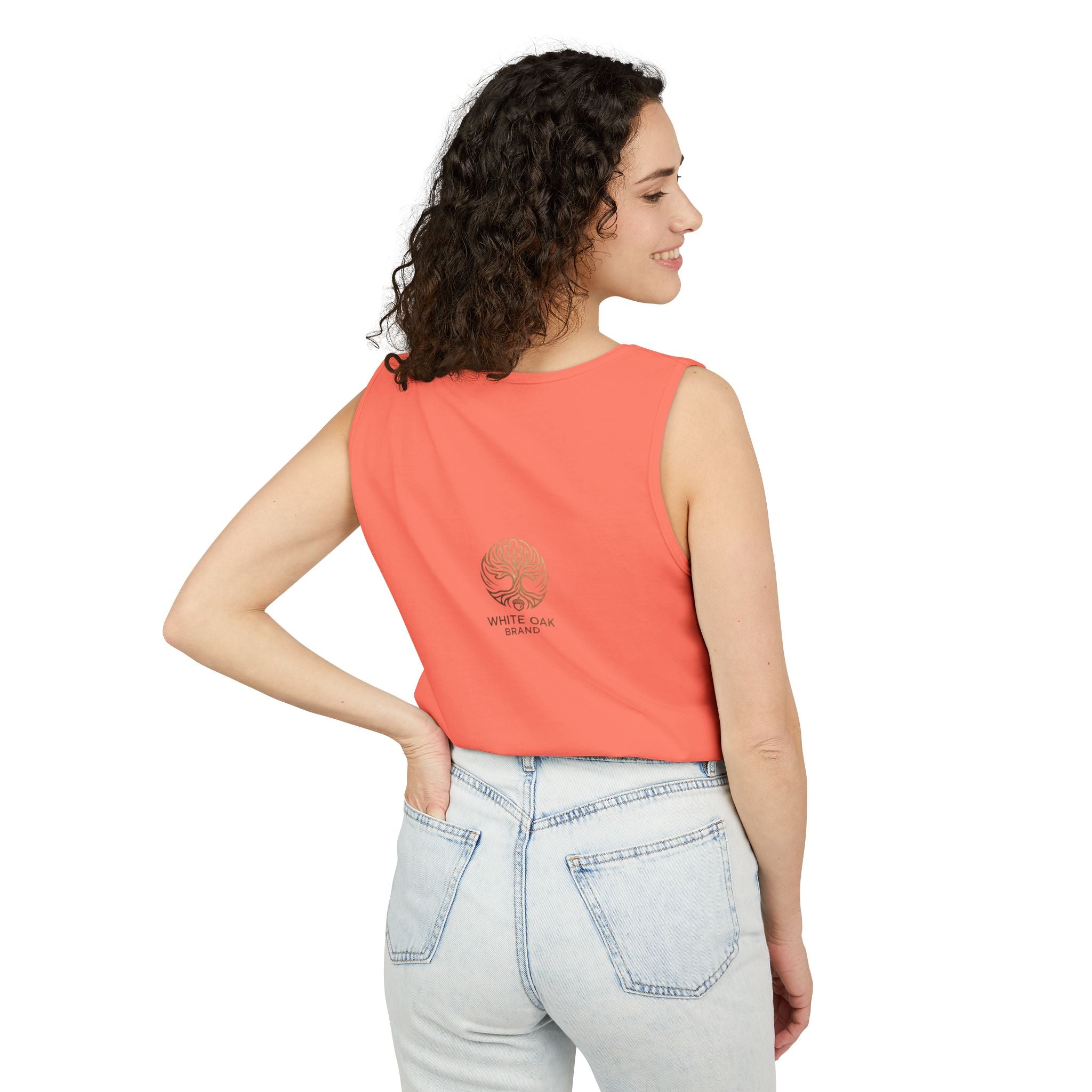 White Oak Brand Tank Top — Minimal Tree Logo Chest Print