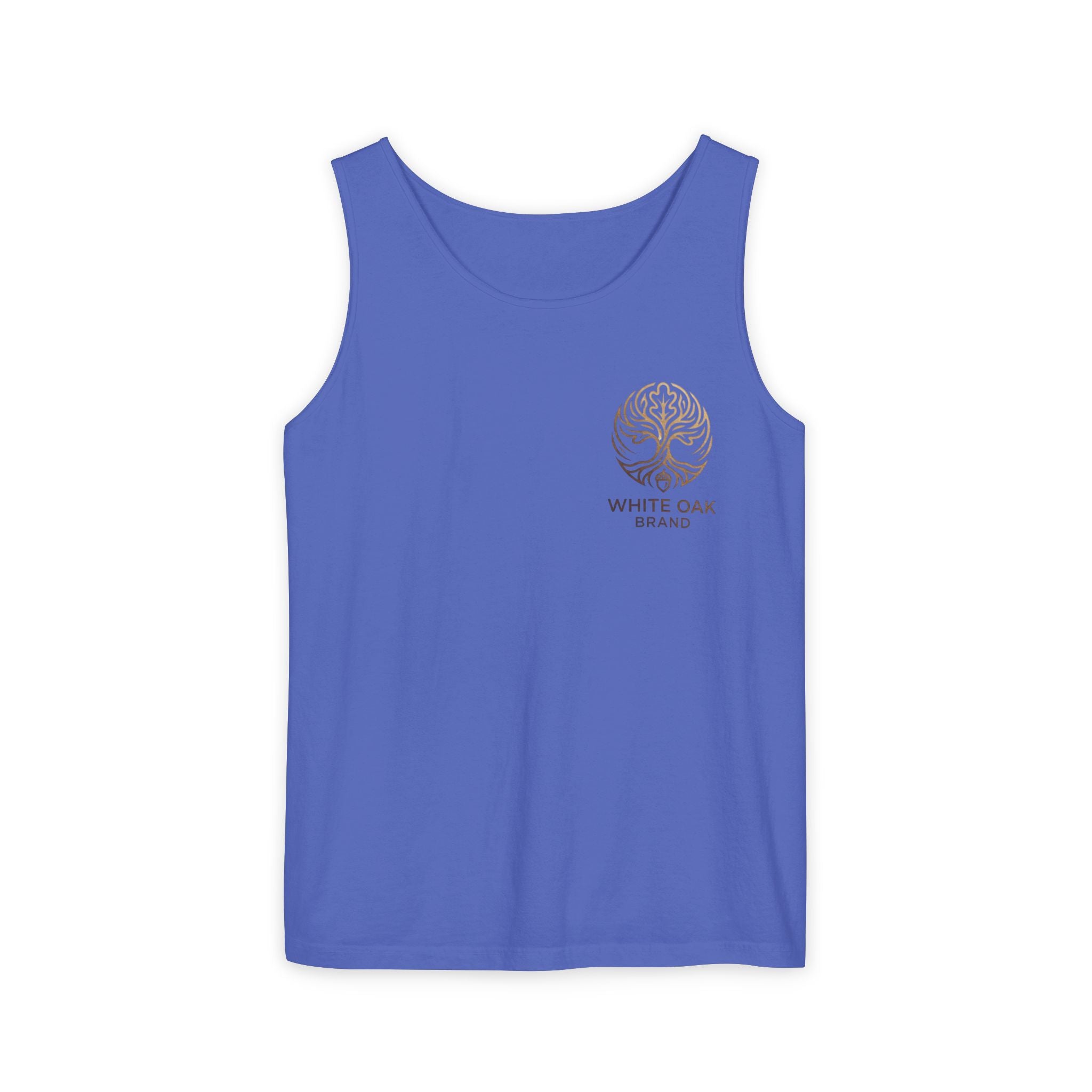 White Oak Brand Tank Top — Minimal Tree Logo Chest Print
