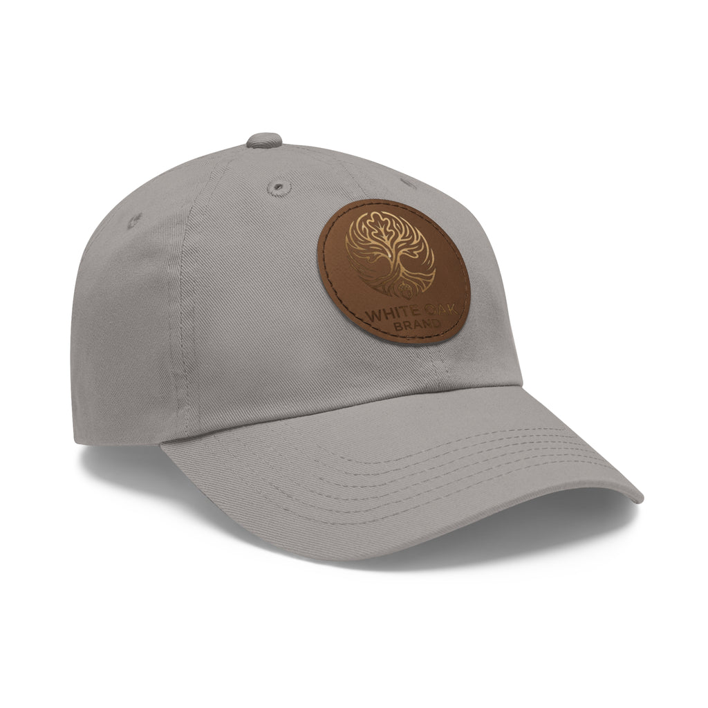 White Oak Leather Patch Dad Hat — Embossed Tree Logo Cap