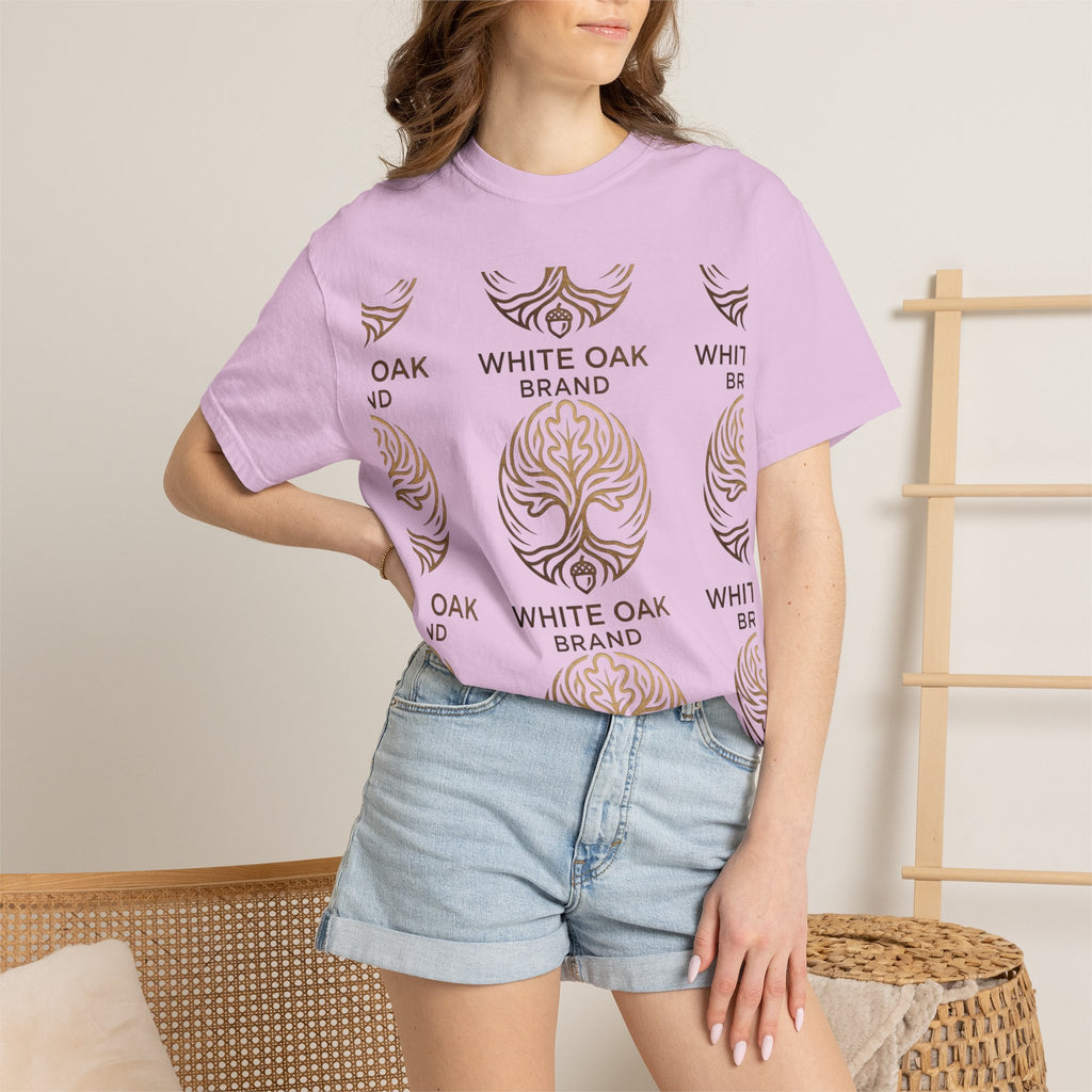 White Oak Brand Logo T-Shirt — Repeated Tree Emblem Tee