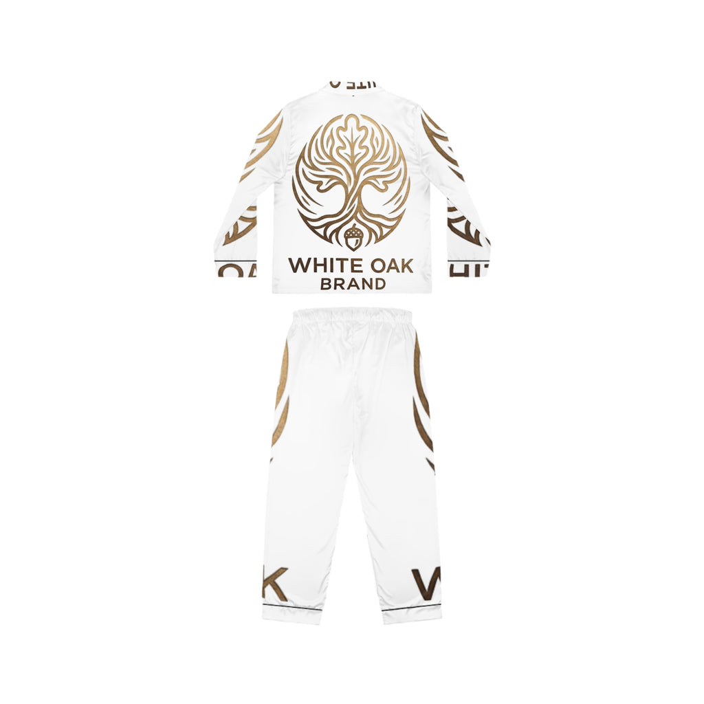 White Oak Brand Satin Pajama Set — Luxury Women's Sleepwear with Gold Oak Motif