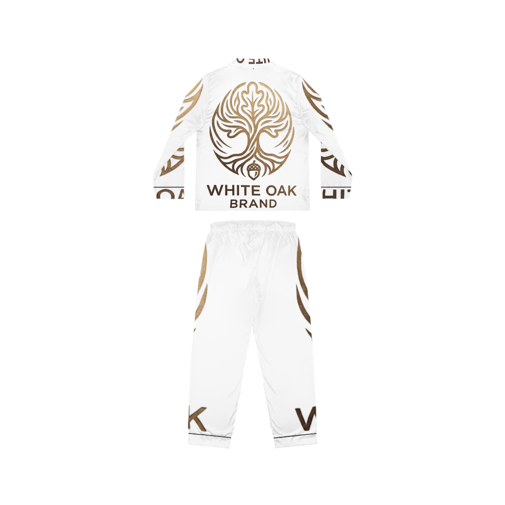 White Oak Brand Satin Pajama Set — Luxury Women's Sleepwear with Gold Oak Motif