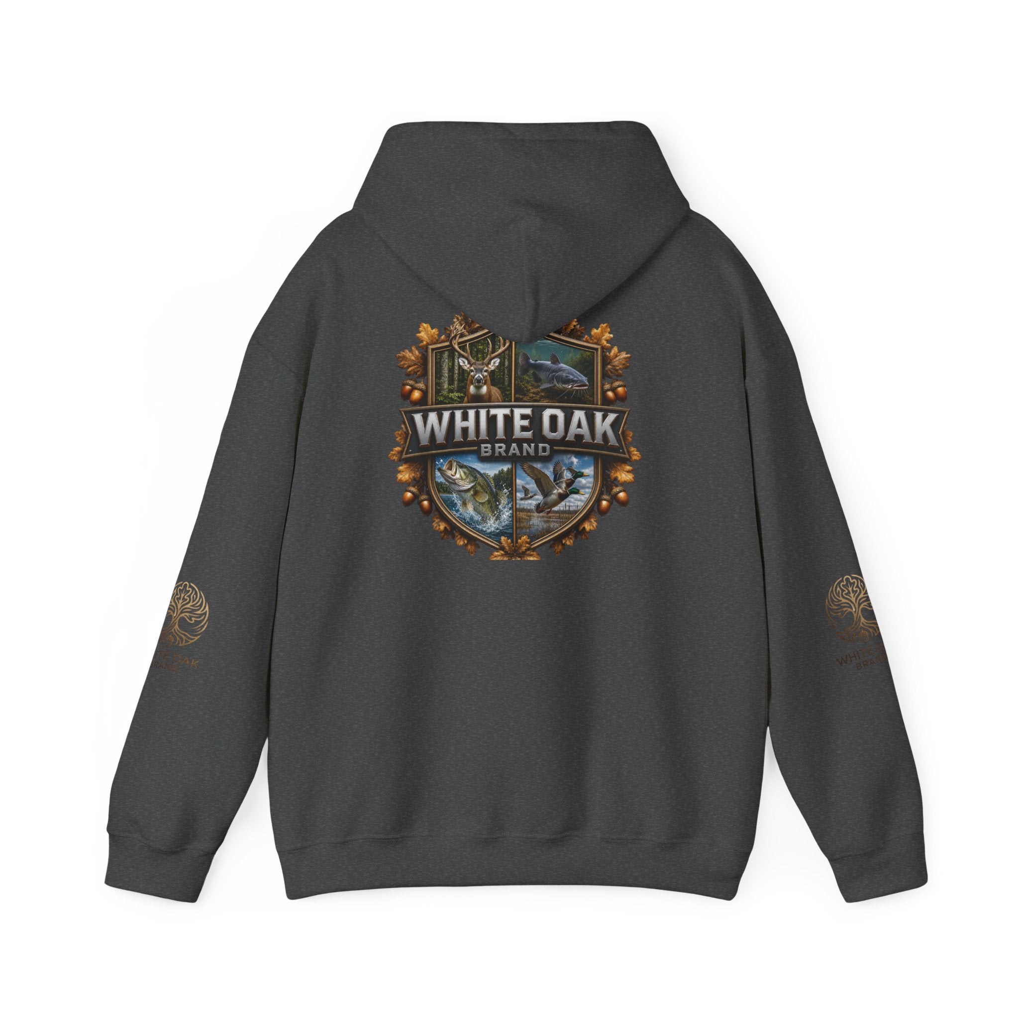 White Oak Brand Hoodie – Nature Logo Pullover with Scenic Back Emblem