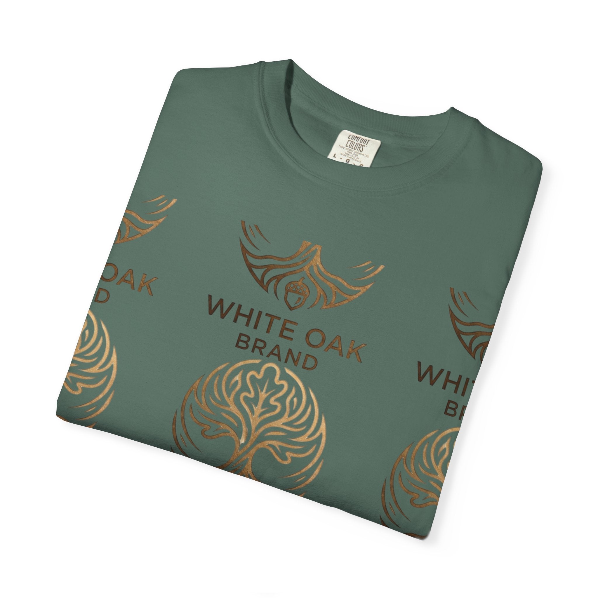White Oak Brand Logo T-Shirt — Repeated Tree Emblem Tee