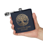 White Oak Brand 6oz Stainless Steel Flask — Engraved Oak Logo Hip Flask, Gift for Groomsmen & Outdoor Enthusiasts
