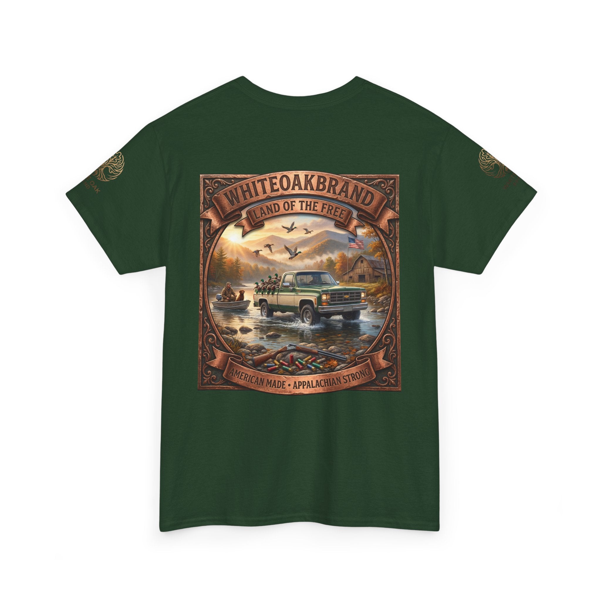 Vintage Outdoors Truck T‑Shirt — "White Oak Brand: Land of the Free" Graphic Tee