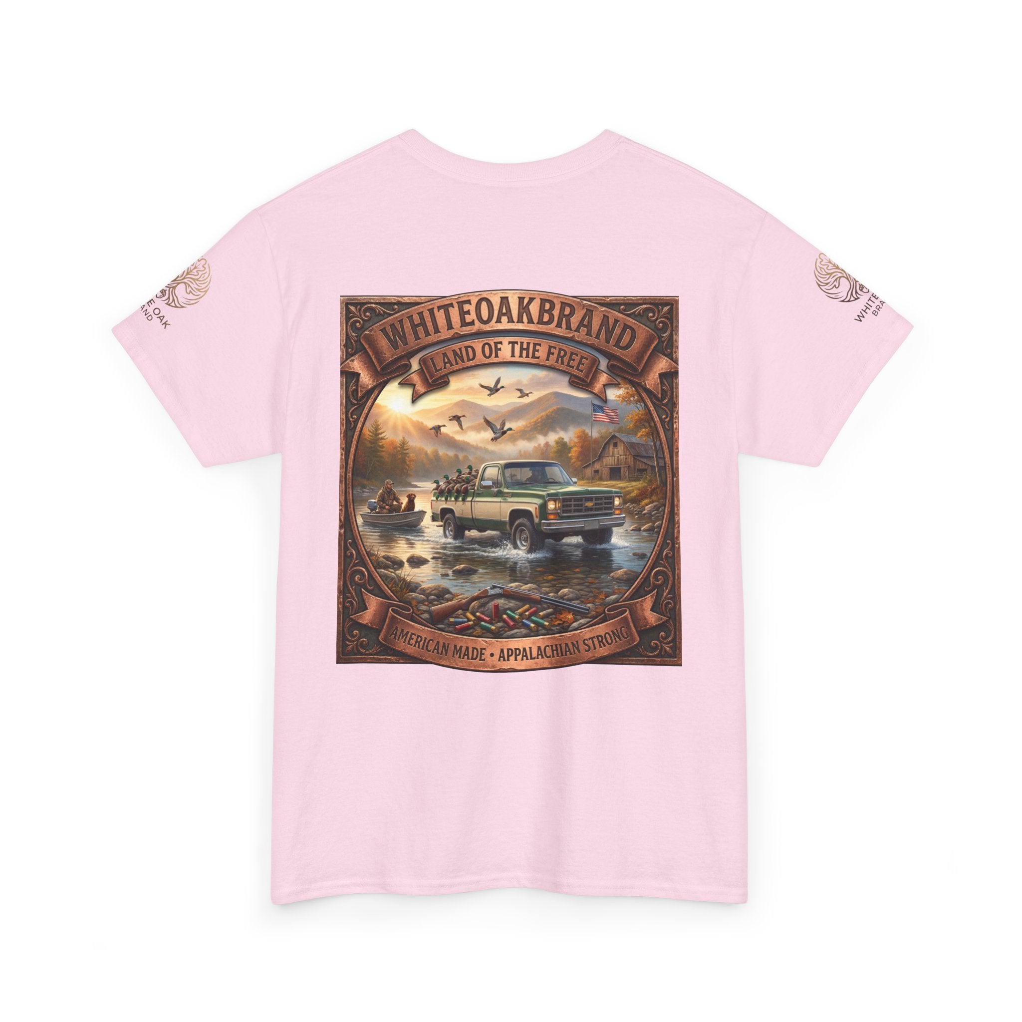 Vintage Outdoors Truck T‑Shirt — "White Oak Brand: Land of the Free" Graphic Tee