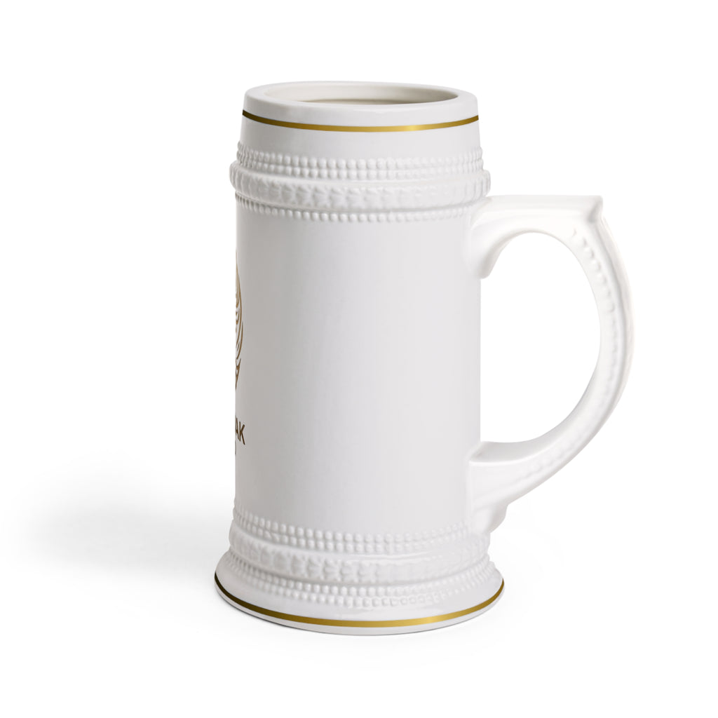 White Oak Brand Ceramic Beer Stein Mug — Gold Accent Logo Pint