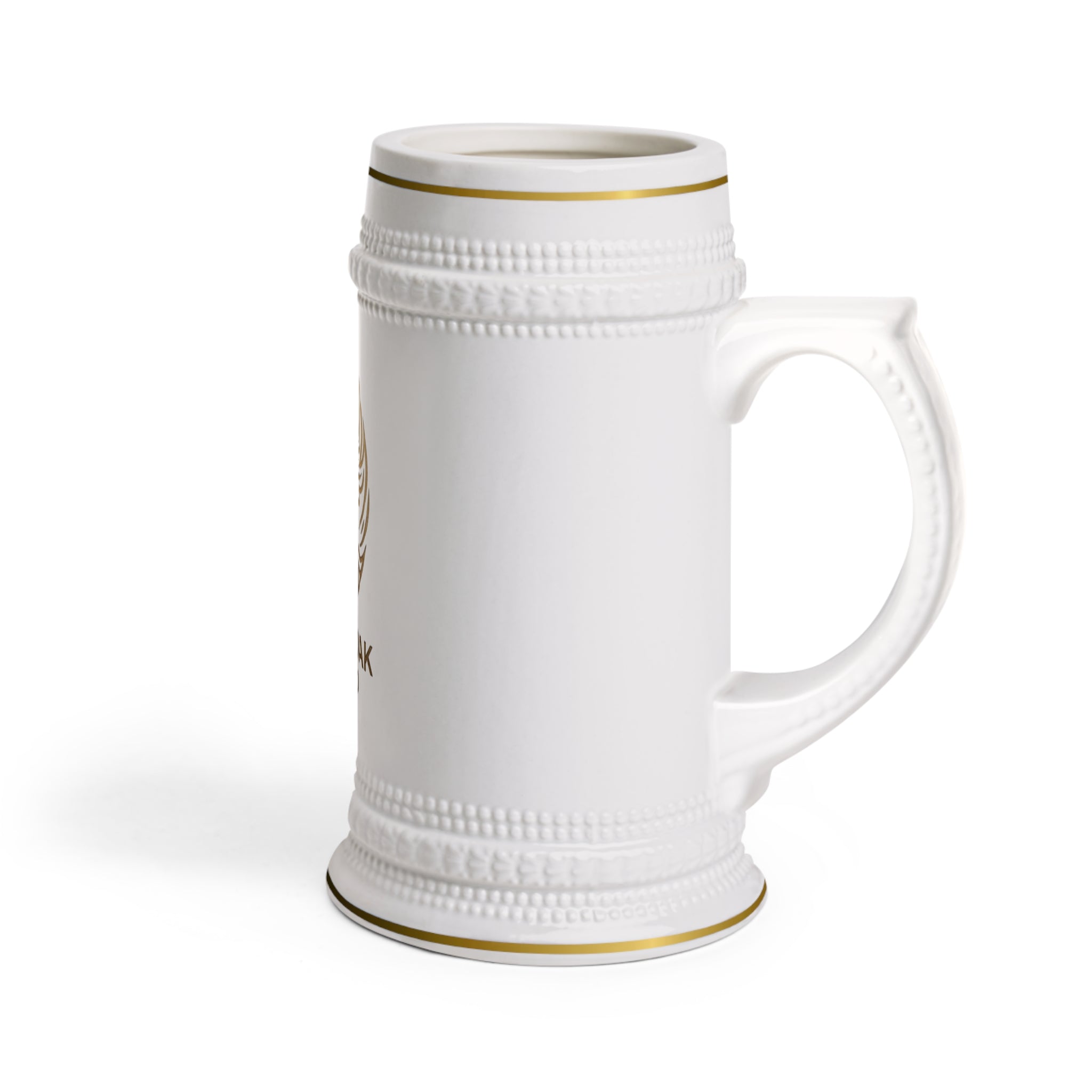 White Oak Brand Ceramic Beer Stein Mug — Gold Accent Logo Pint