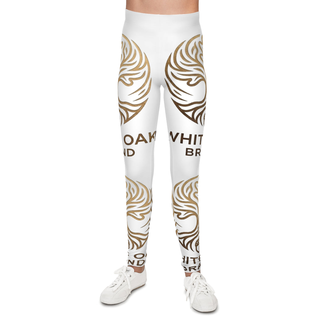 Youth Leggings — White Oak Brand Gold Emblem All-Over Print