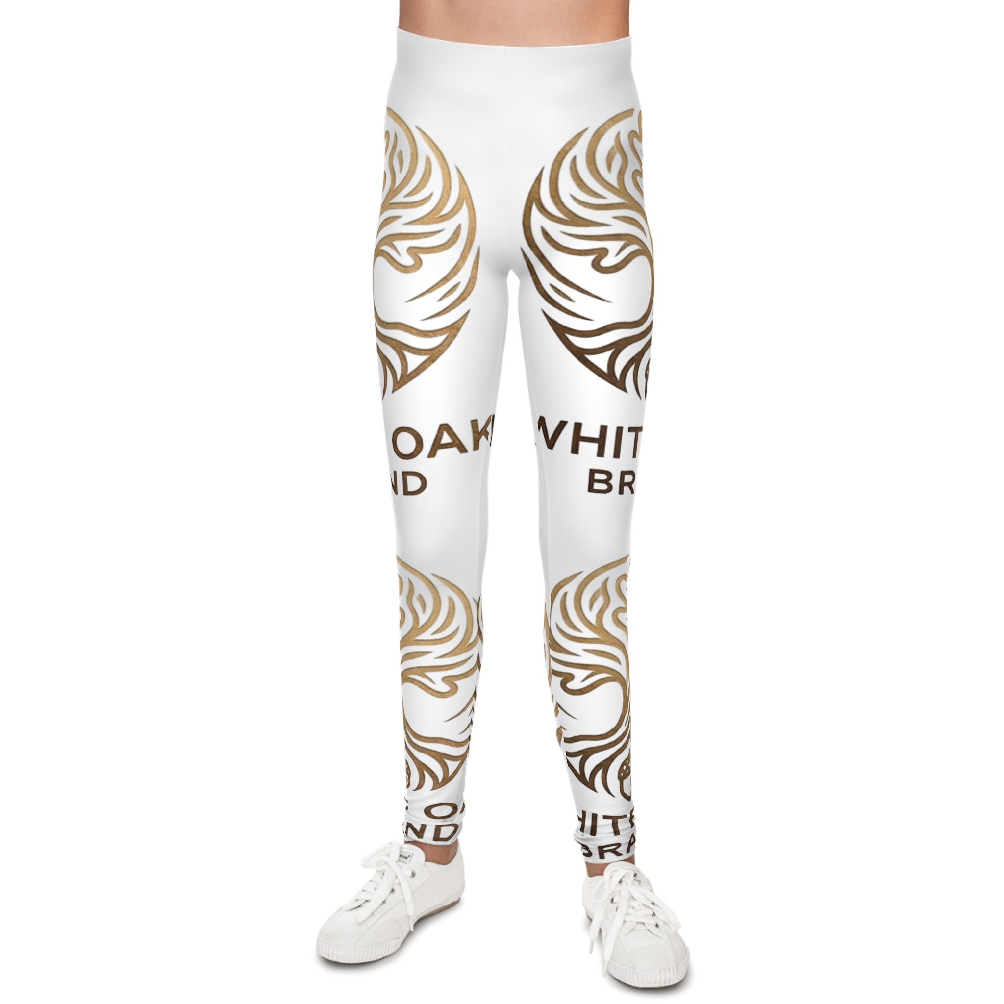 Youth Leggings — White Oak Brand Gold Emblem All-Over Print