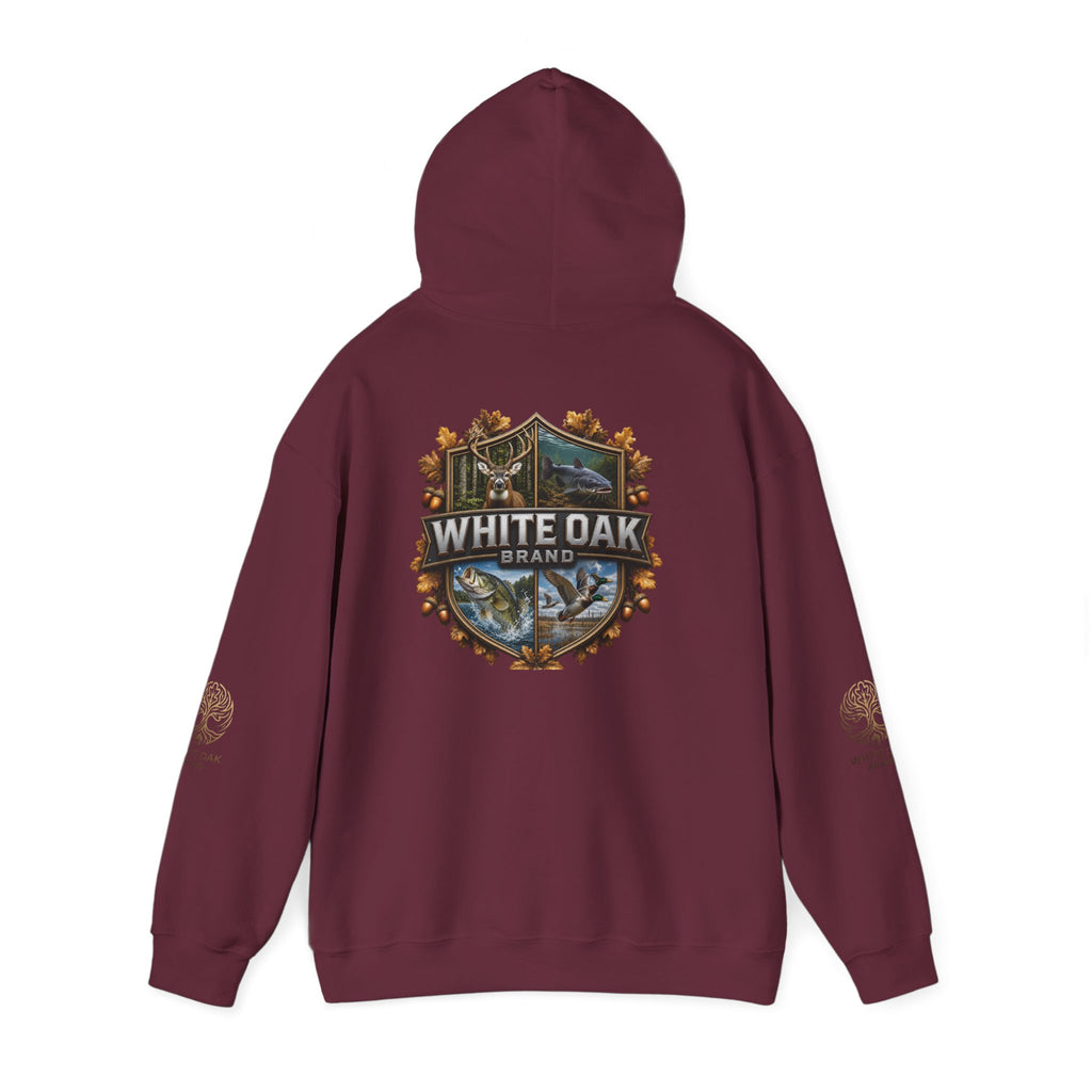 White Oak Brand Hoodie – Nature Logo Pullover with Scenic Back Emblem