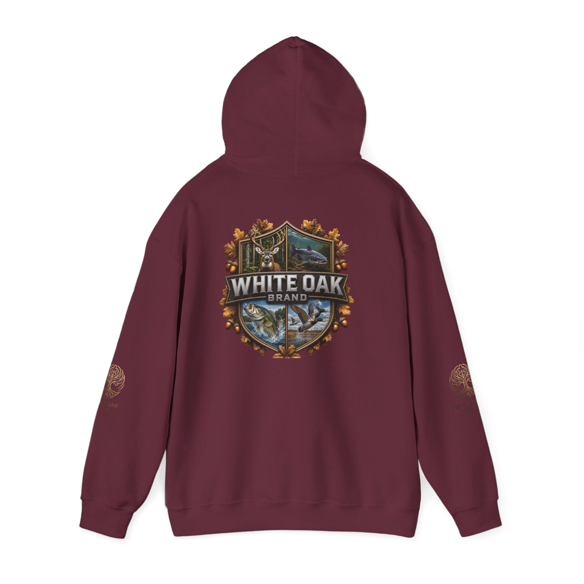 White Oak Brand Hoodie – Nature Logo Pullover with Scenic Back Emblem