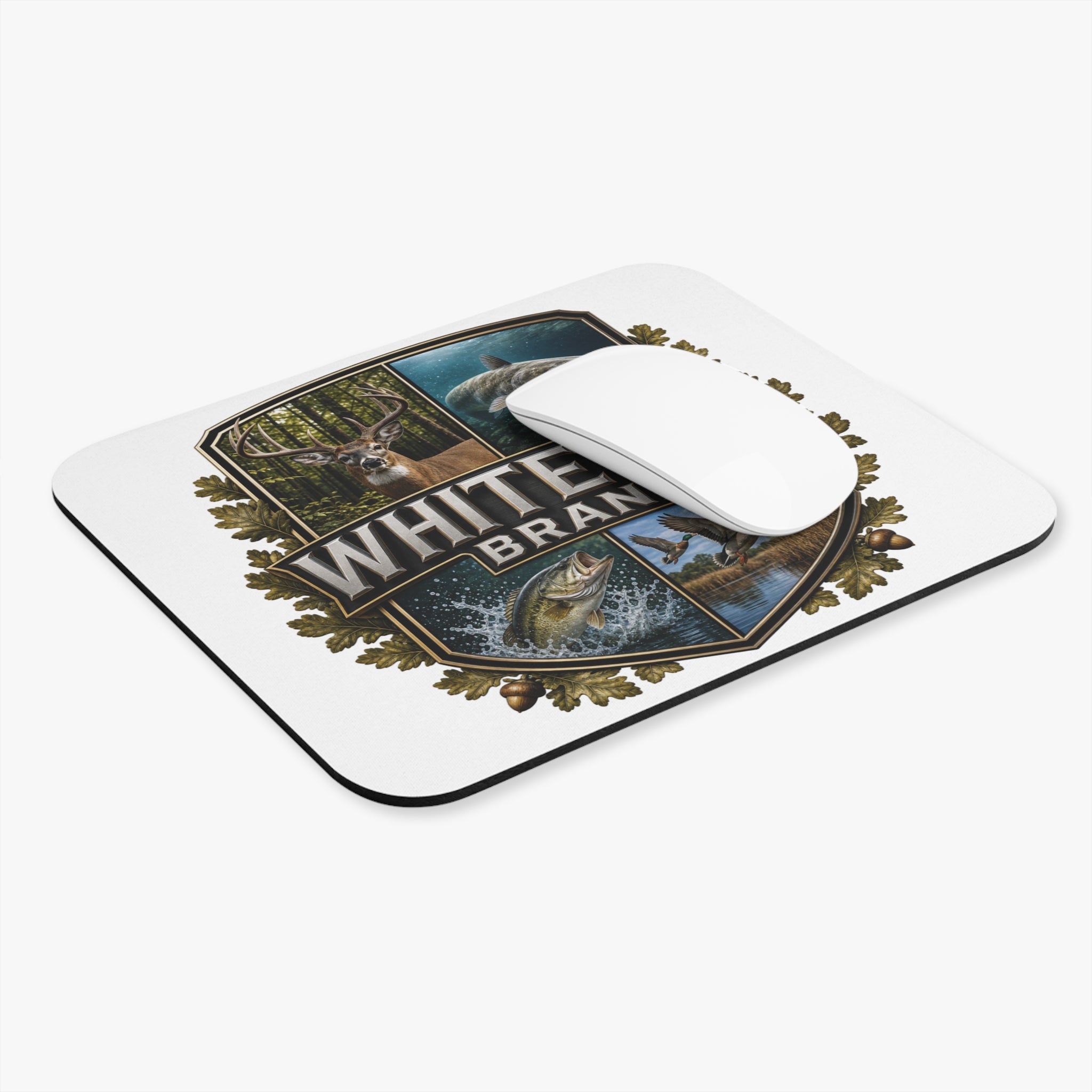 White Oak Brand Wildlife Mouse Pad — Deer, Fish & Duck Outdoor Desk Mat