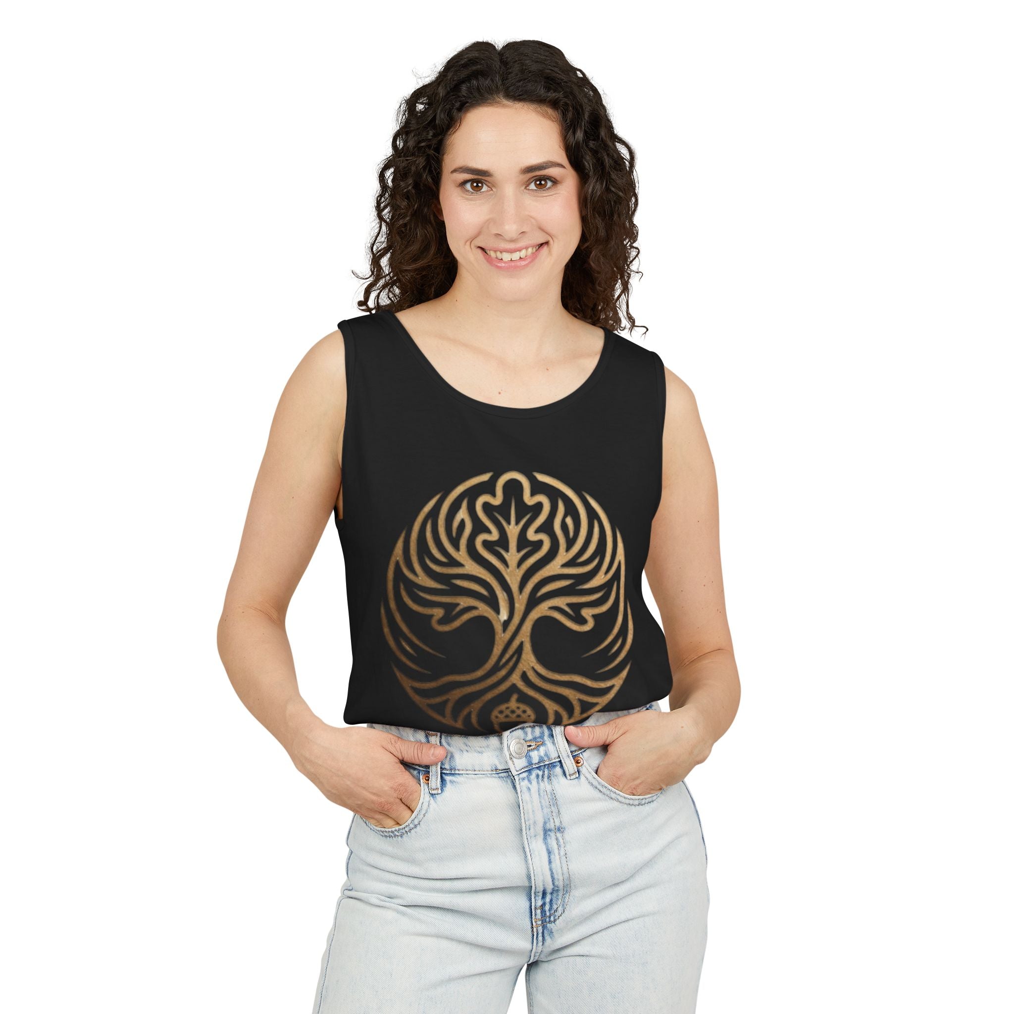 White Oak Brand Logo Tank Top — Minimal Tree Emblem Summer Tank