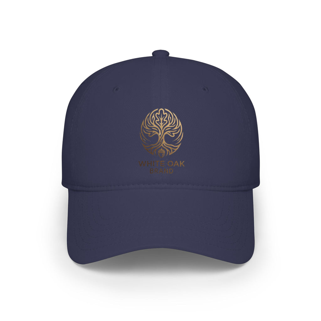 Red Low-Profile Baseball Cap — Gold White Oak Brand Tree Logo