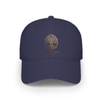 Red Low-Profile Baseball Cap — Gold White Oak Brand Tree Logo