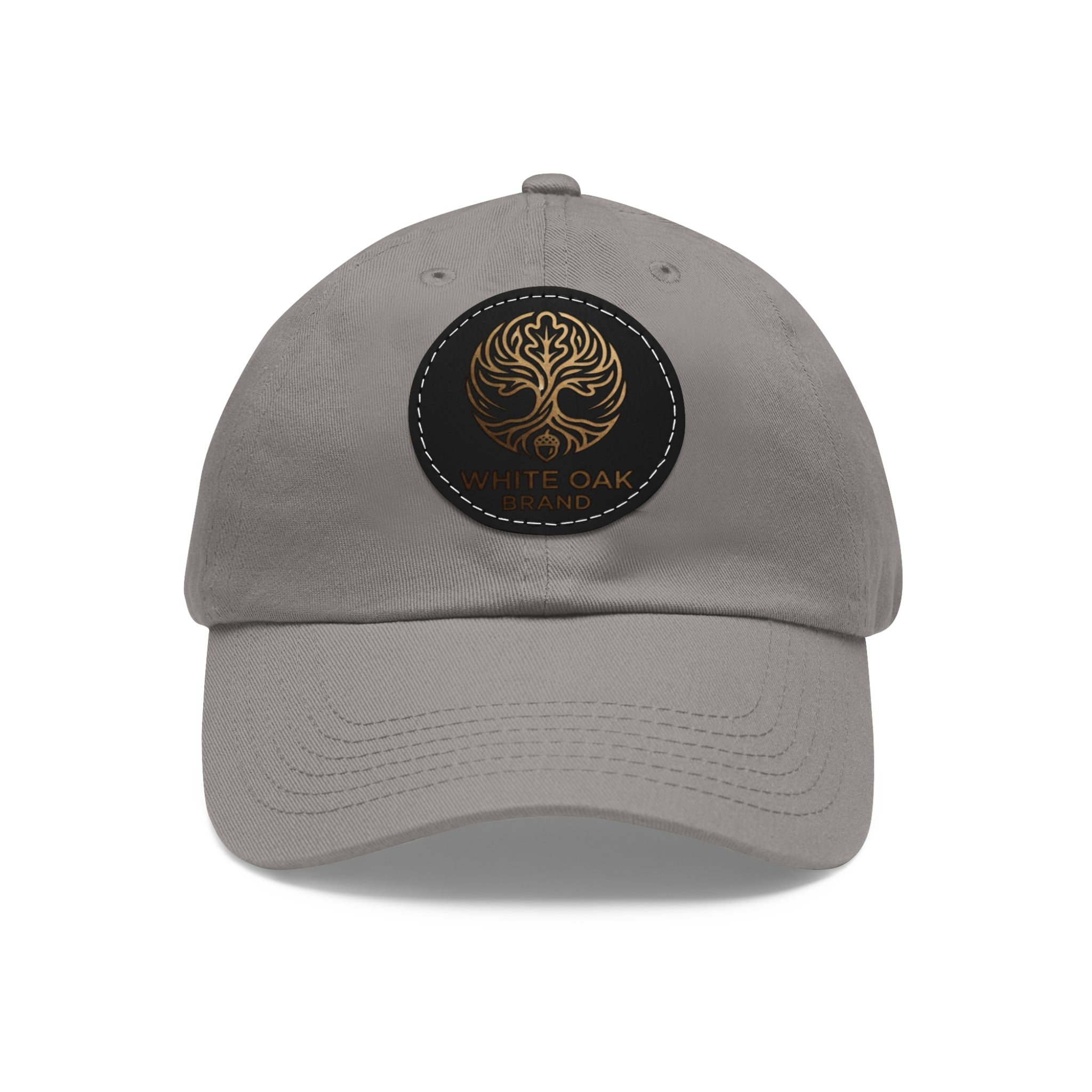 White Oak Leather Patch Dad Hat — Embossed Tree Logo Cap