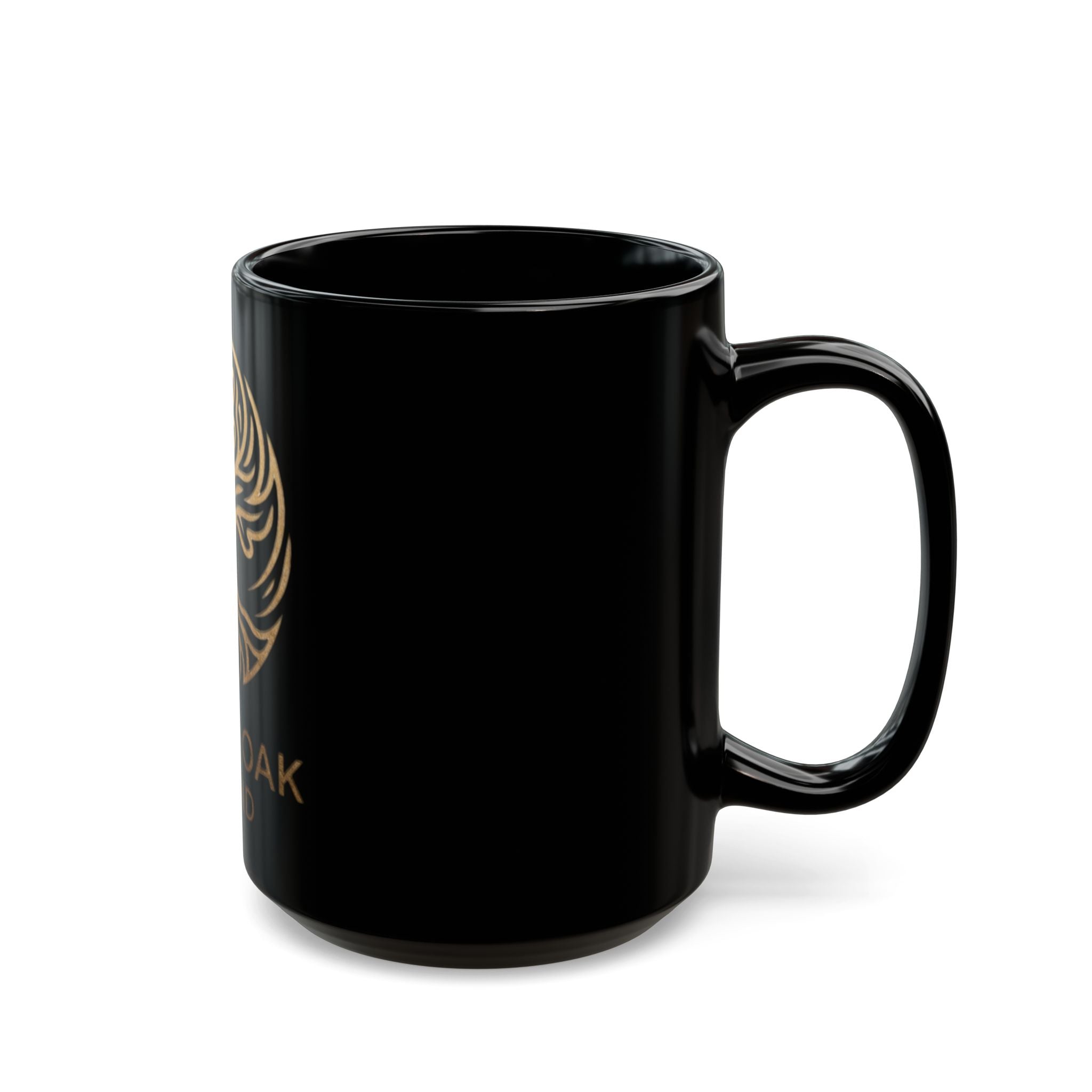 White Oak Brand Black Ceramic Mug — Gold Tree Logo Coffee Cup (11oz, 15oz)