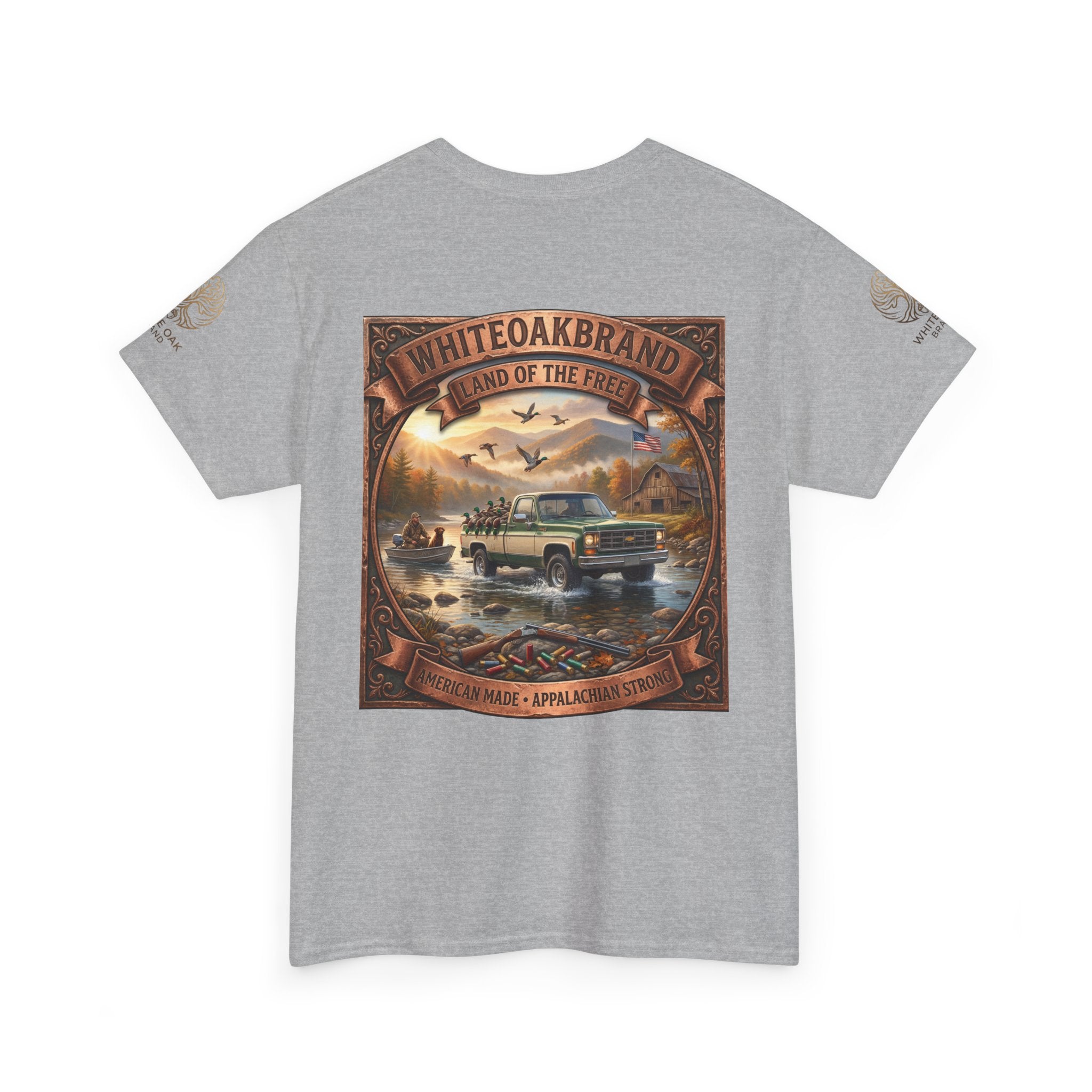 Vintage Outdoors Truck T‑Shirt — "White Oak Brand: Land of the Free" Graphic Tee