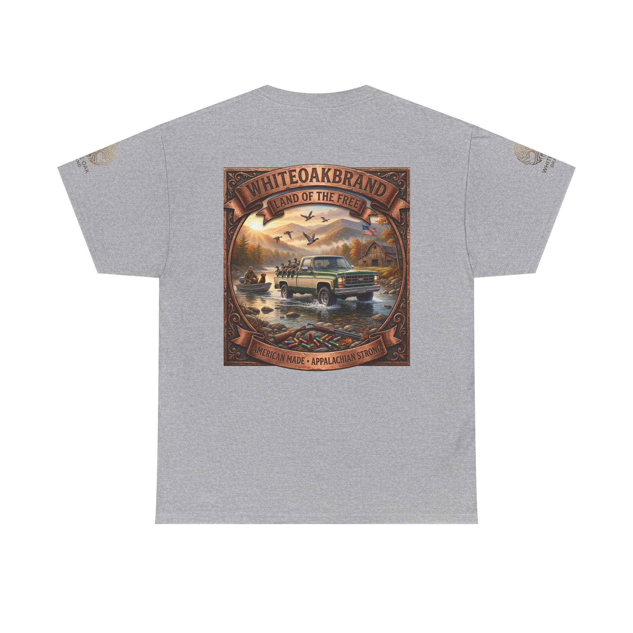 Vintage Outdoors Truck T‑Shirt — "White Oak Brand: Land of the Free" Graphic Tee