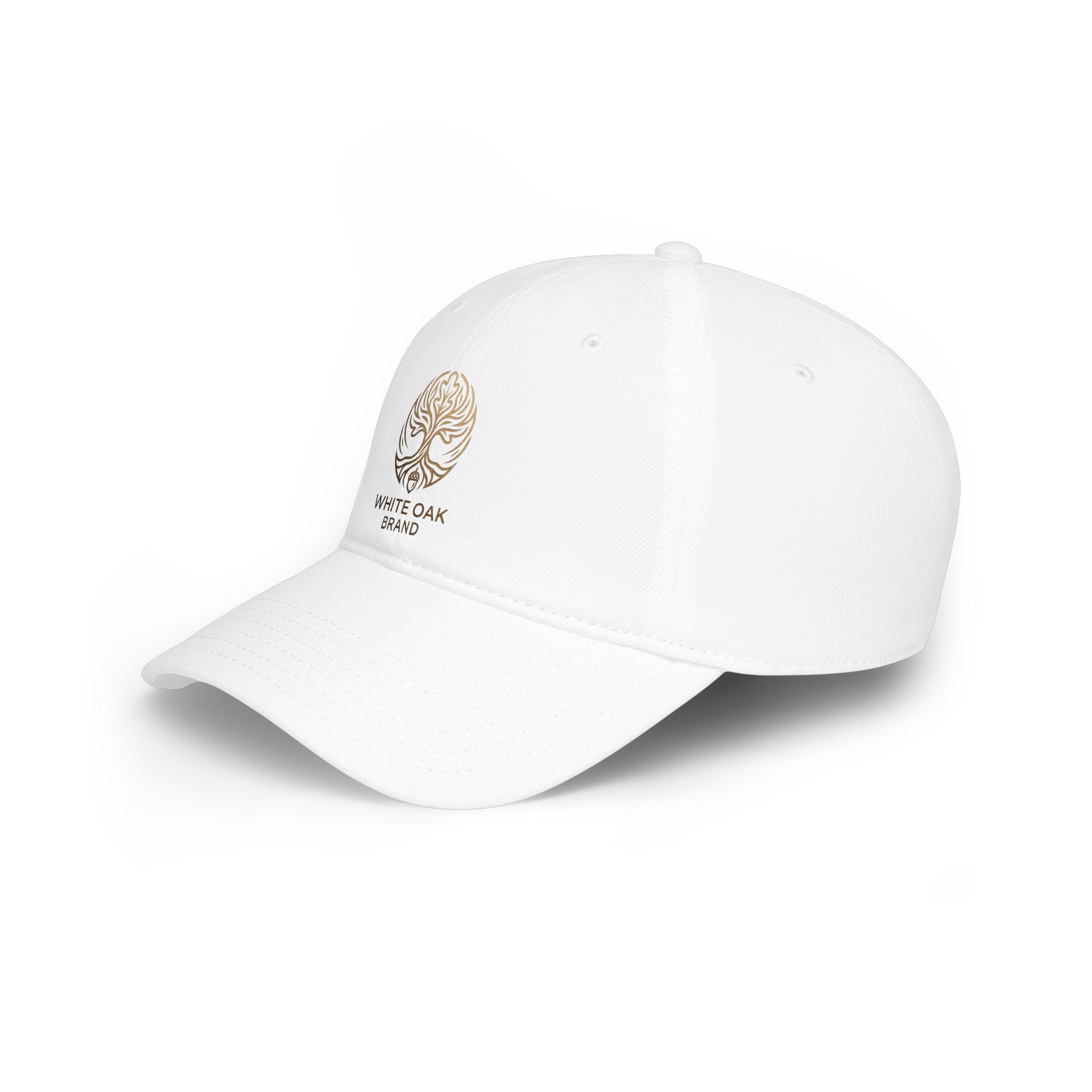 Red Low-Profile Baseball Cap — Gold White Oak Brand Tree Logo