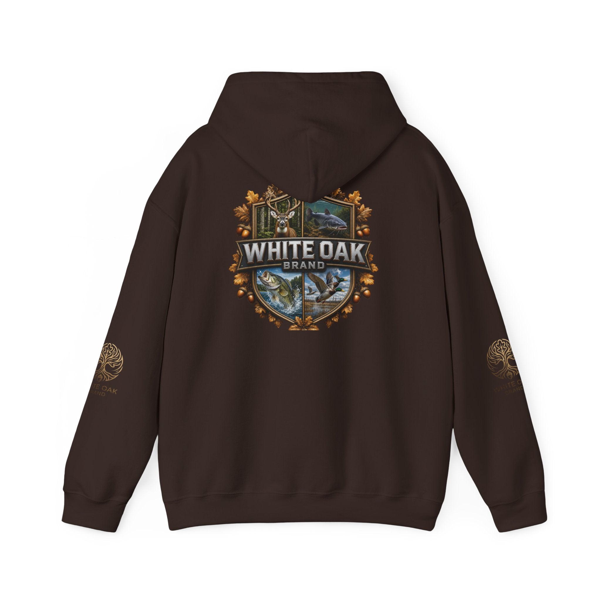 White Oak Brand Hoodie – Nature Logo Pullover with Scenic Back Emblem