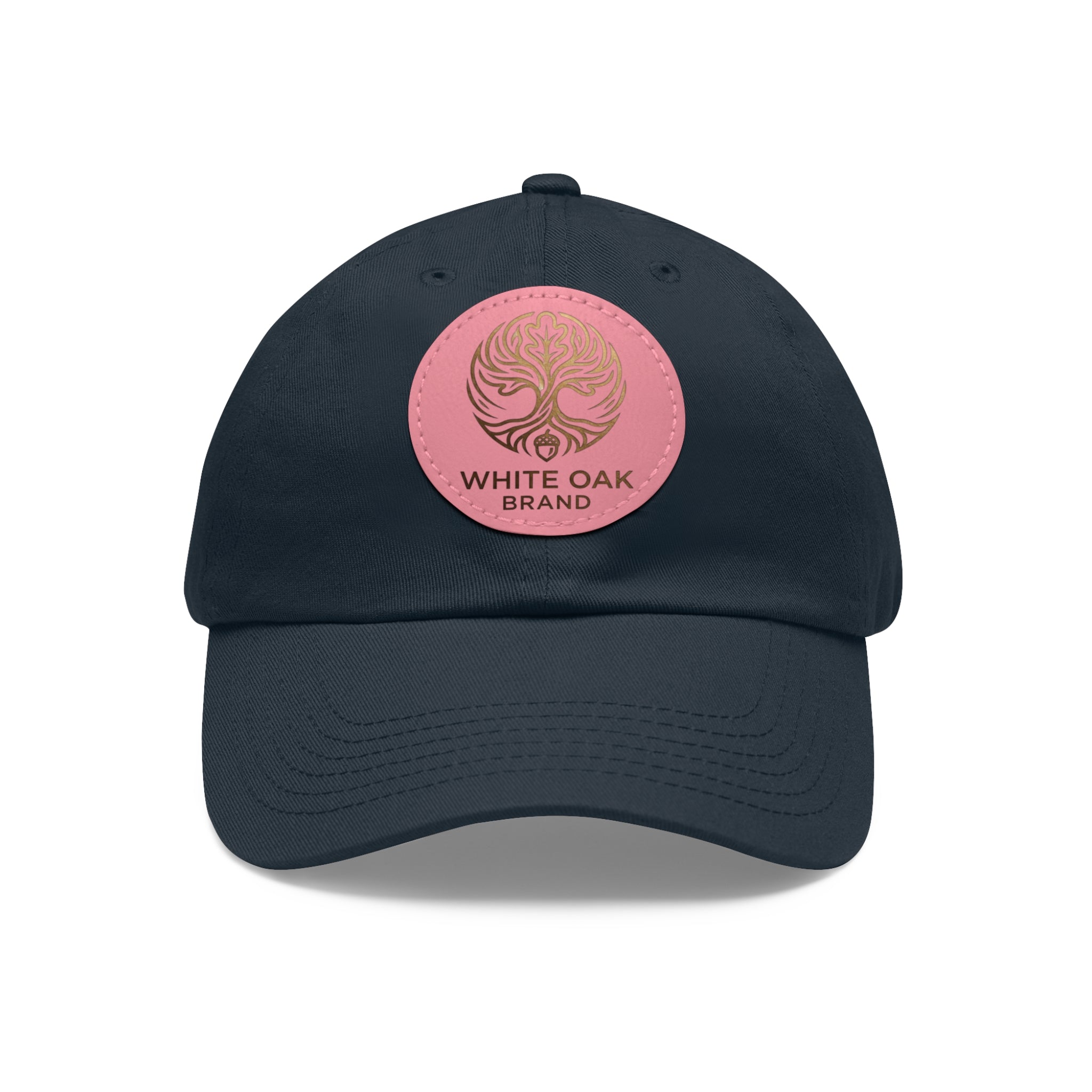 White Oak Leather Patch Dad Hat — Embossed Tree Logo Cap