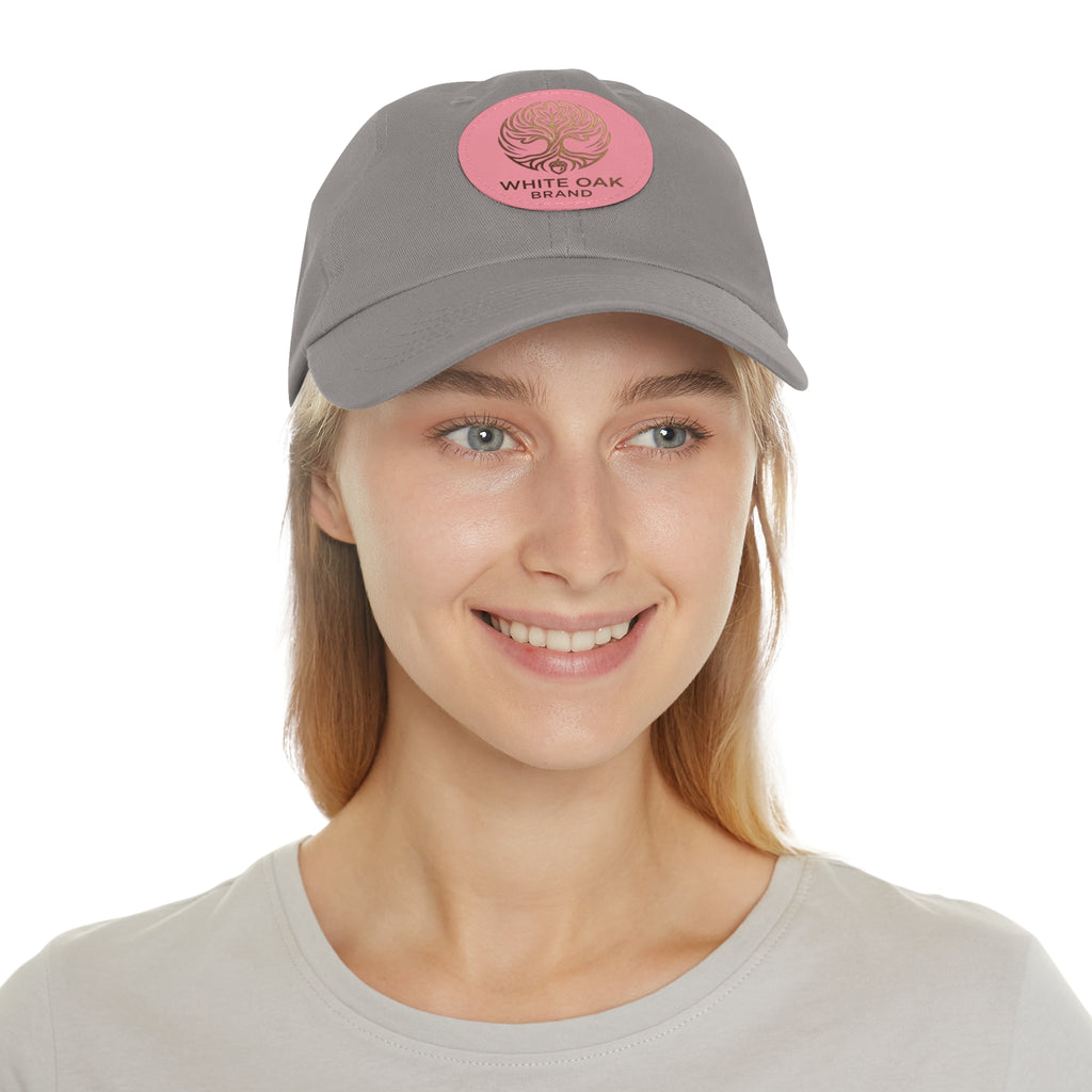 White Oak Leather Patch Dad Hat — Embossed Tree Logo Cap