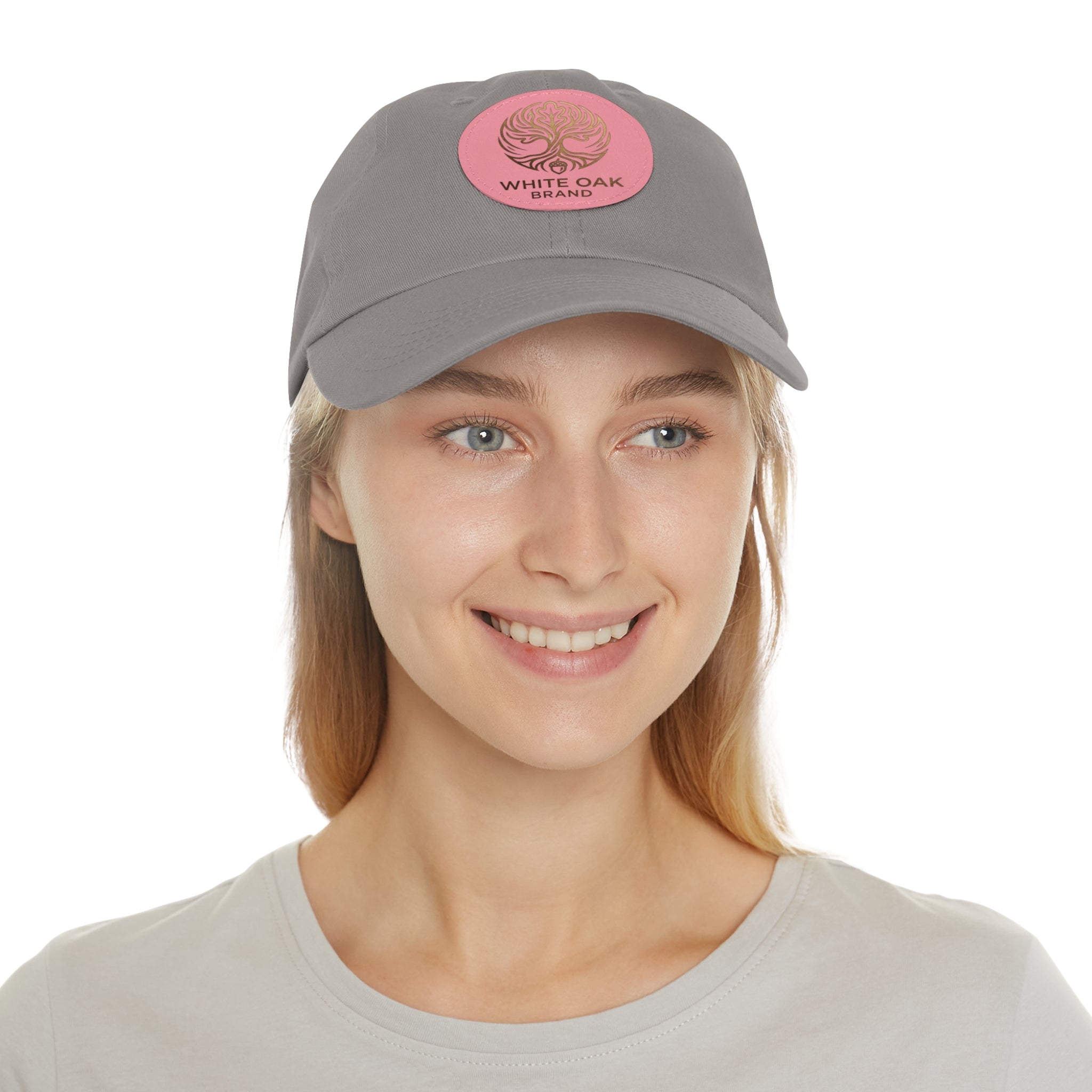 White Oak Leather Patch Dad Hat — Embossed Tree Logo Cap