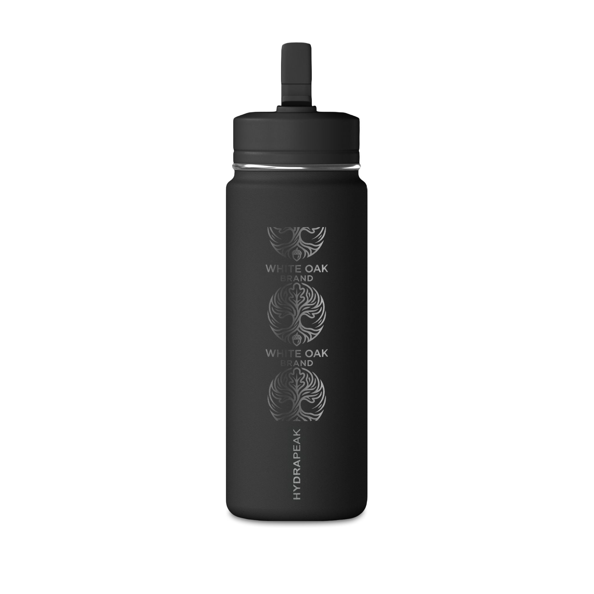 20oz Black Stainless Water Bottle — White Oak Brand Tree Ring Graphic