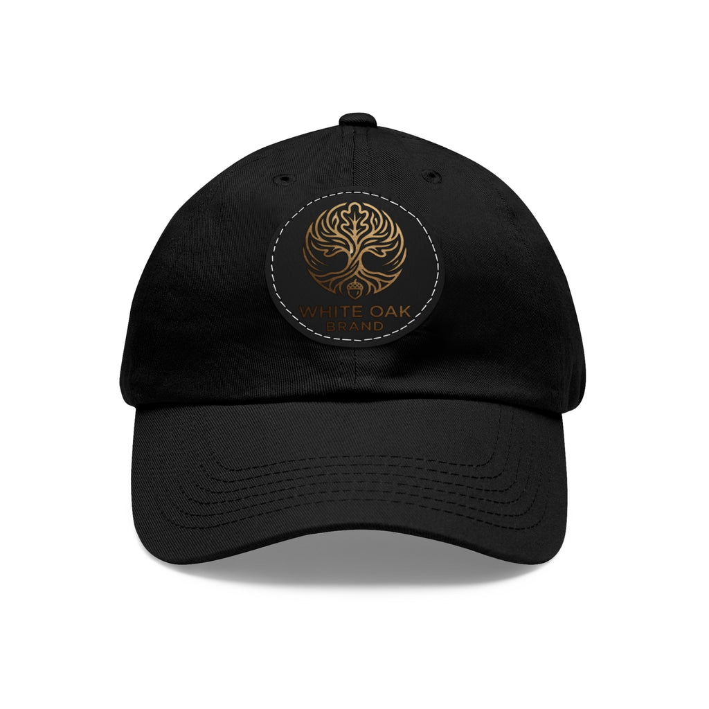White Oak Leather Patch Dad Hat — Embossed Tree Logo Cap