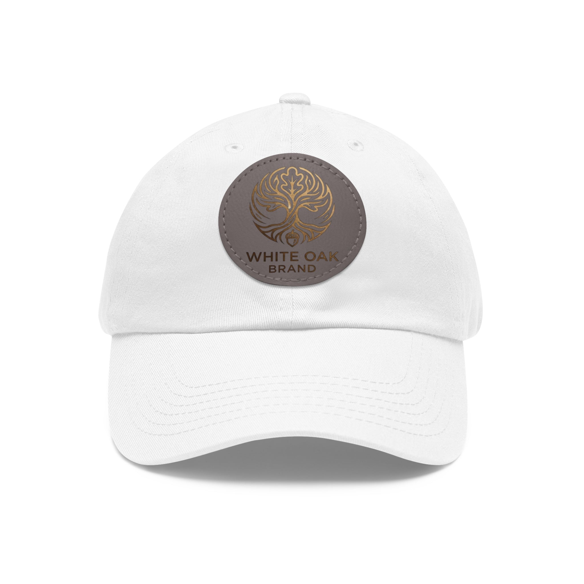 White Oak Leather Patch Dad Hat — Embossed Tree Logo Cap