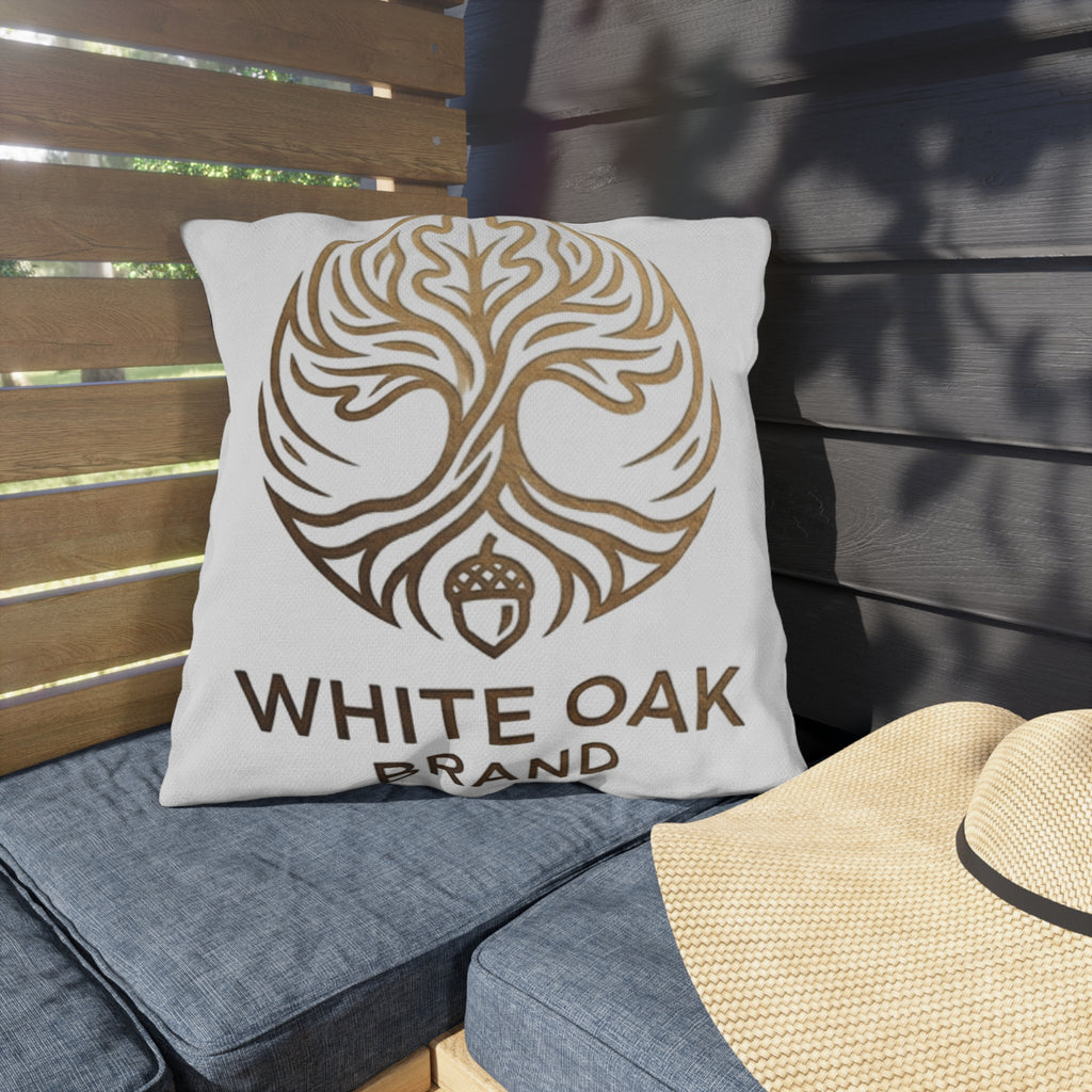 White Oak Brand Outdoor Pillow – Rustic Tree & Acorn Patio Cushion
