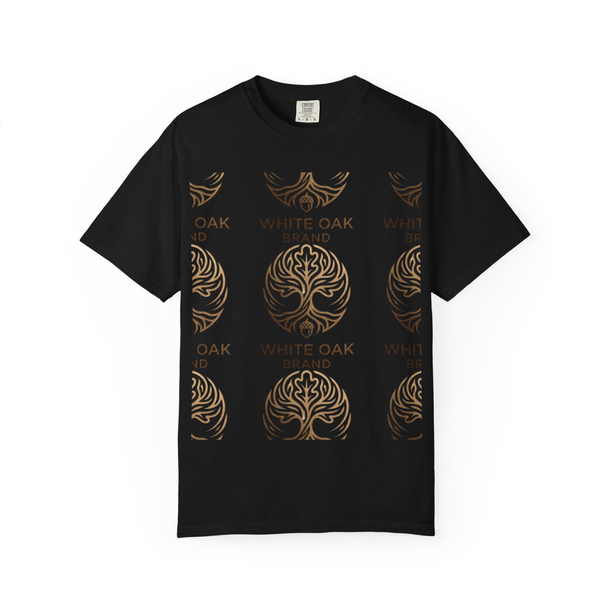 White Oak Brand Logo T-Shirt — Repeated Tree Emblem Tee