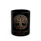 White Oak Brand Black Ceramic Mug — Gold Tree Logo Coffee Cup (11oz, 15oz)