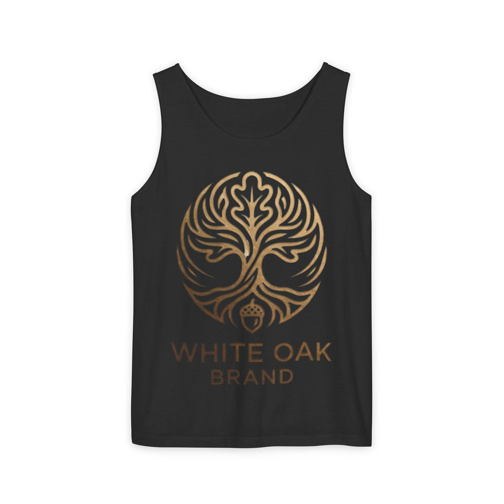 White Oak Brand Logo Tank Top — Minimal Tree Emblem Summer Tank