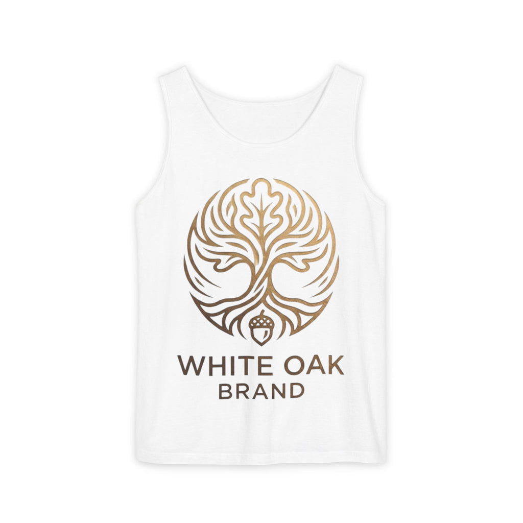 White Oak Brand Logo Tank Top — Minimal Tree Emblem Summer Tank