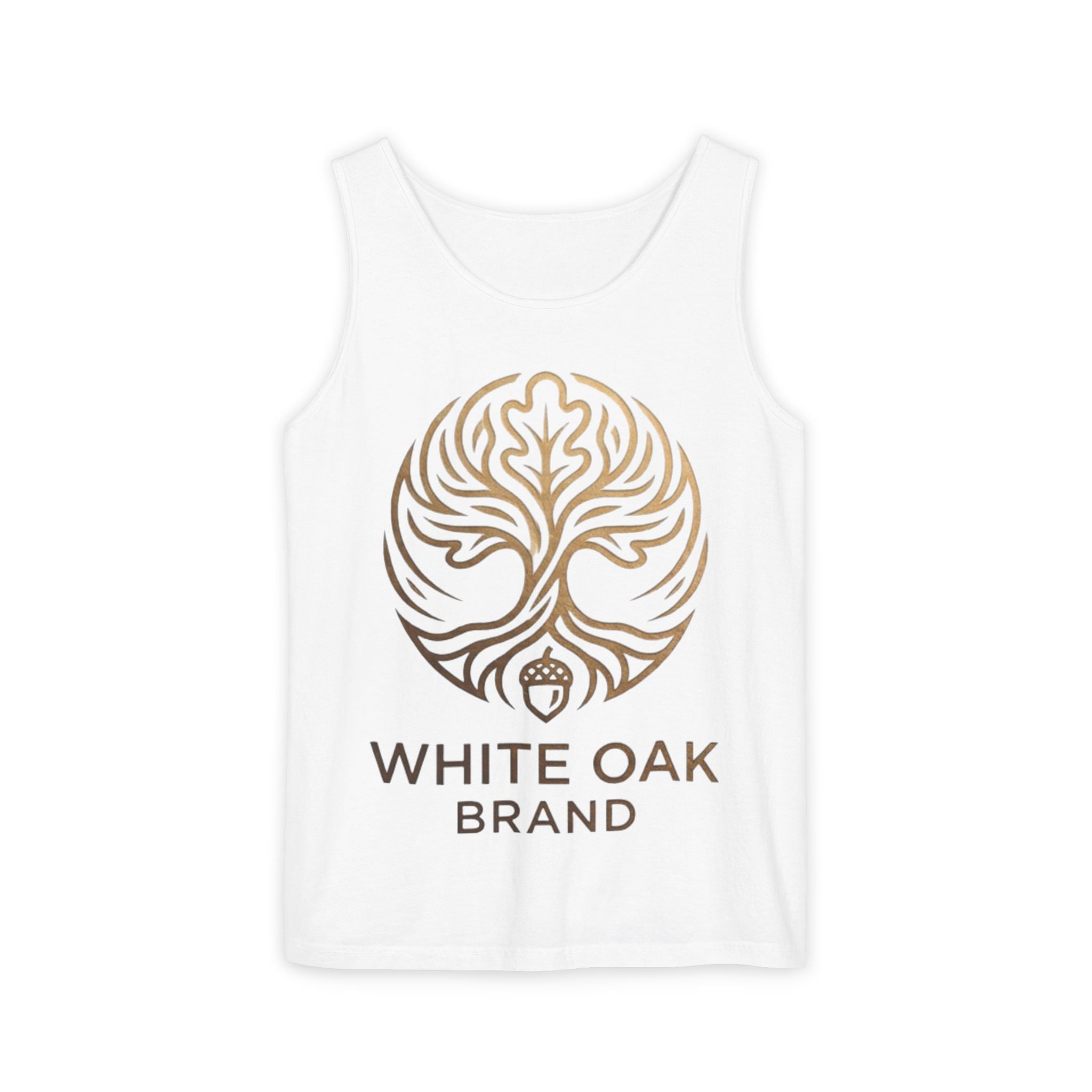 White Oak Brand Logo Tank Top — Minimal Tree Emblem Summer Tank