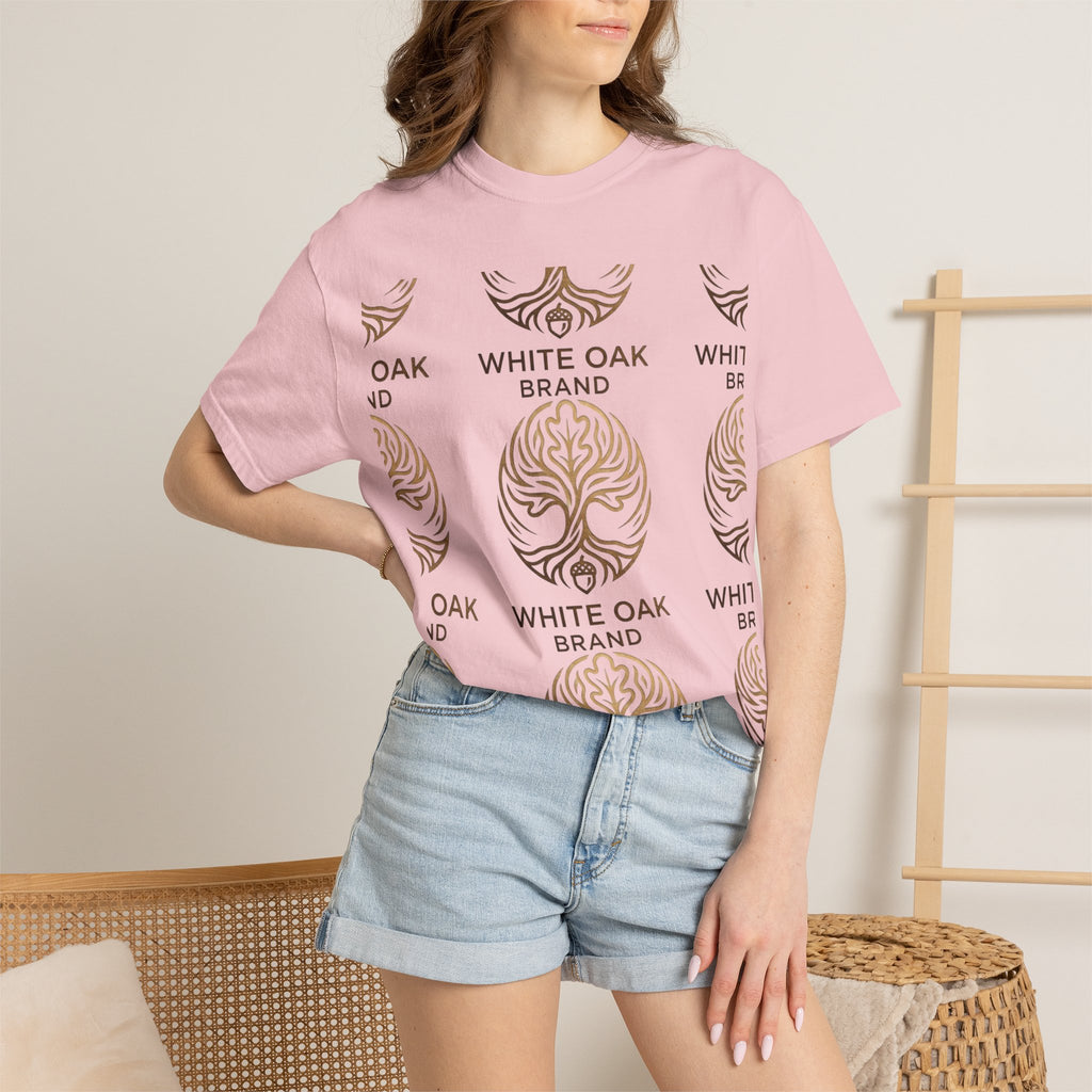White Oak Brand Logo T-Shirt — Repeated Tree Emblem Tee