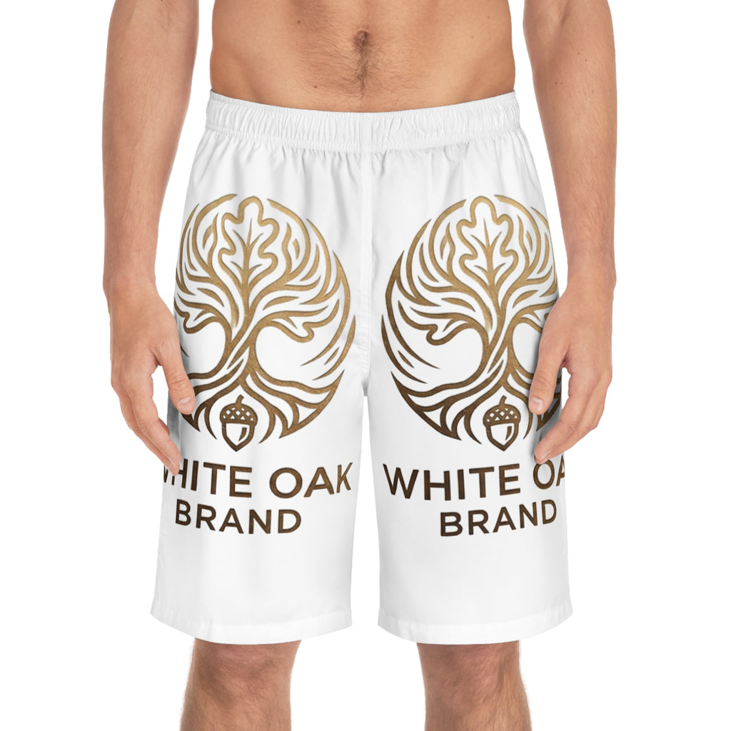 White Oak Brand Men's Board Shorts — Beach Swim Trunks with Oak Logo