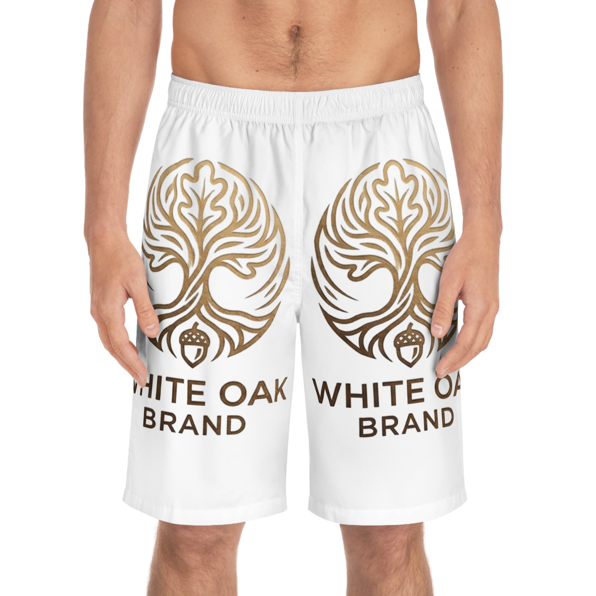 White Oak Brand Men's Board Shorts — Beach Swim Trunks with Oak Logo