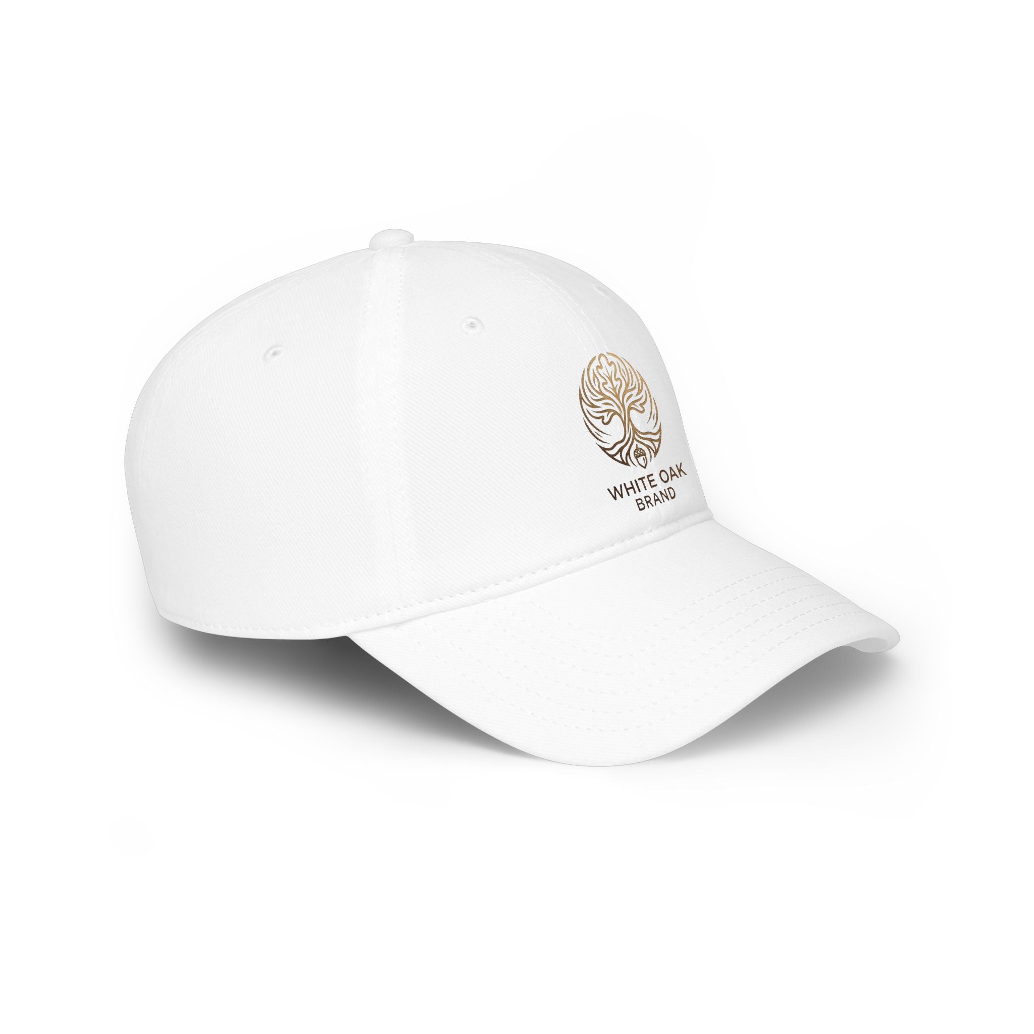 Red Low-Profile Baseball Cap — Gold White Oak Brand Tree Logo