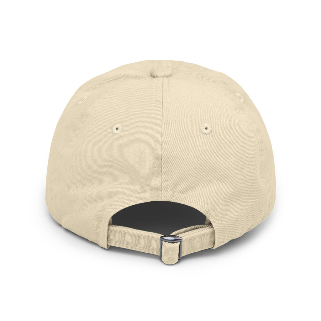 White Oak Distressed Cap — Rustic Gold Tree Logo Baseball Hat