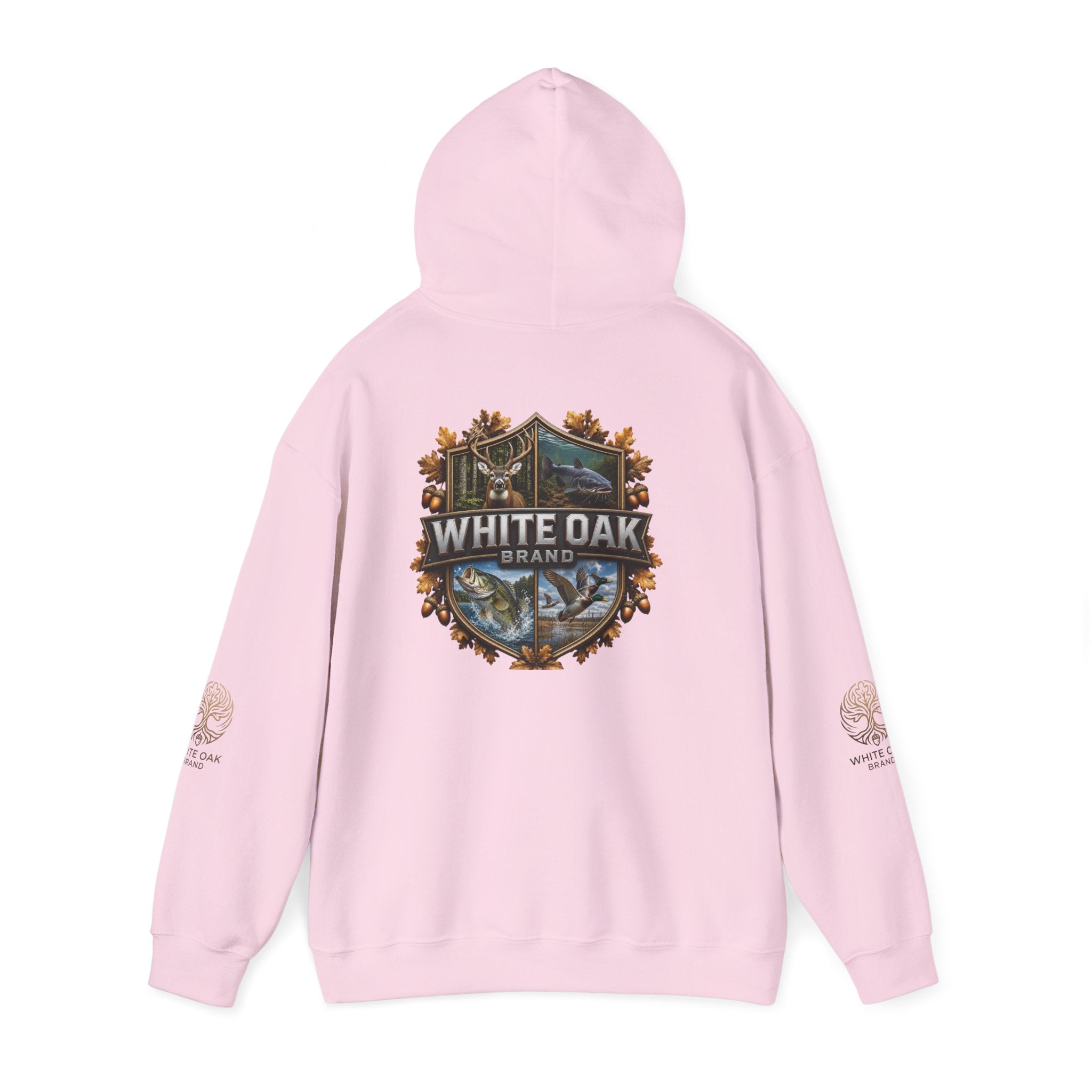 White Oak Brand Hoodie – Nature Logo Pullover with Scenic Back Emblem