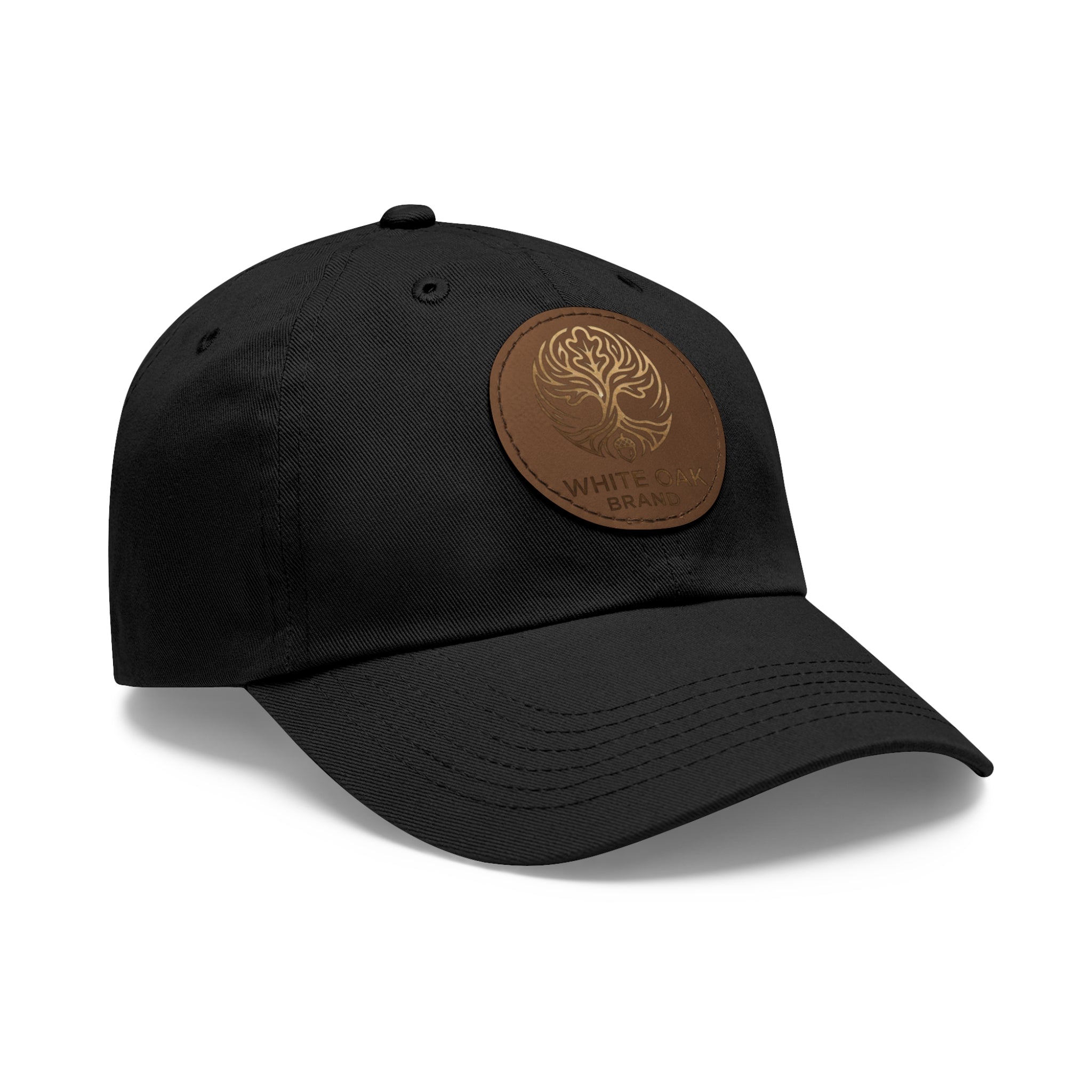 White Oak Leather Patch Dad Hat — Embossed Tree Logo Cap