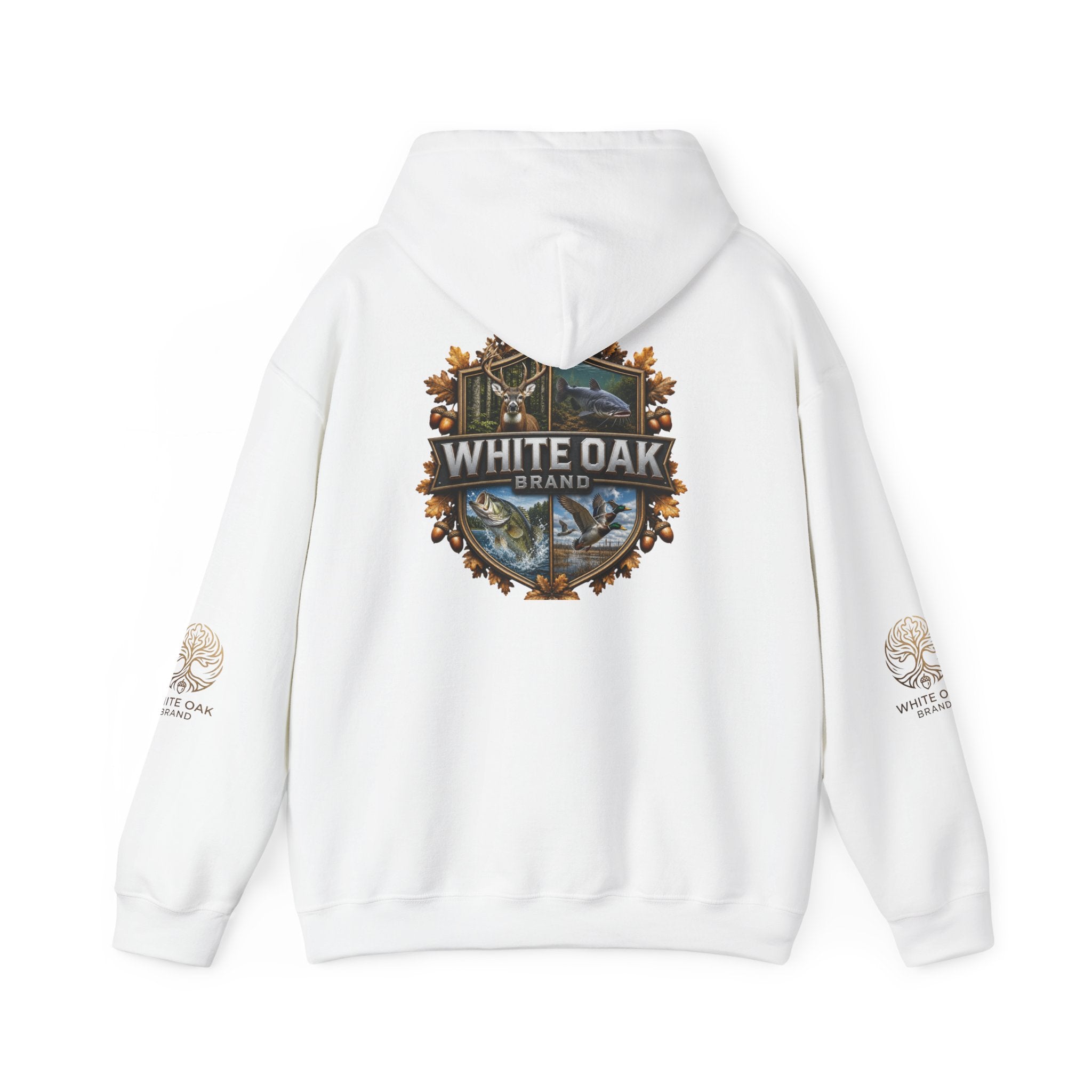 White Oak Brand Hoodie – Nature Logo Pullover with Scenic Back Emblem